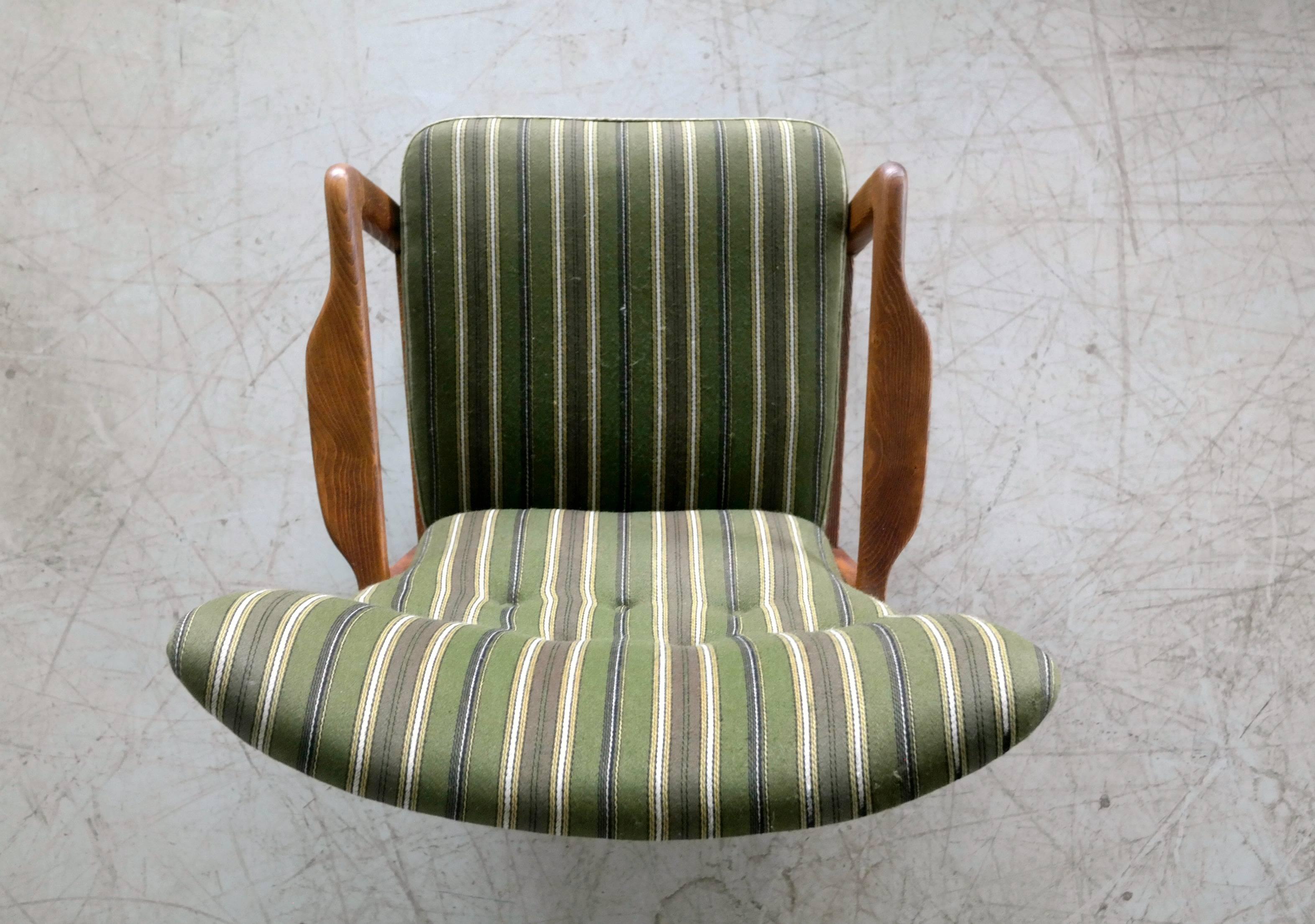 High Back Open-Arm Lounge Chair by in Oak Fritz Hansen Danish Midcentury 4