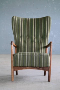 High Back Open-Arm Lounge Chair by in Oak Fritz Hansen Danish Midcentury