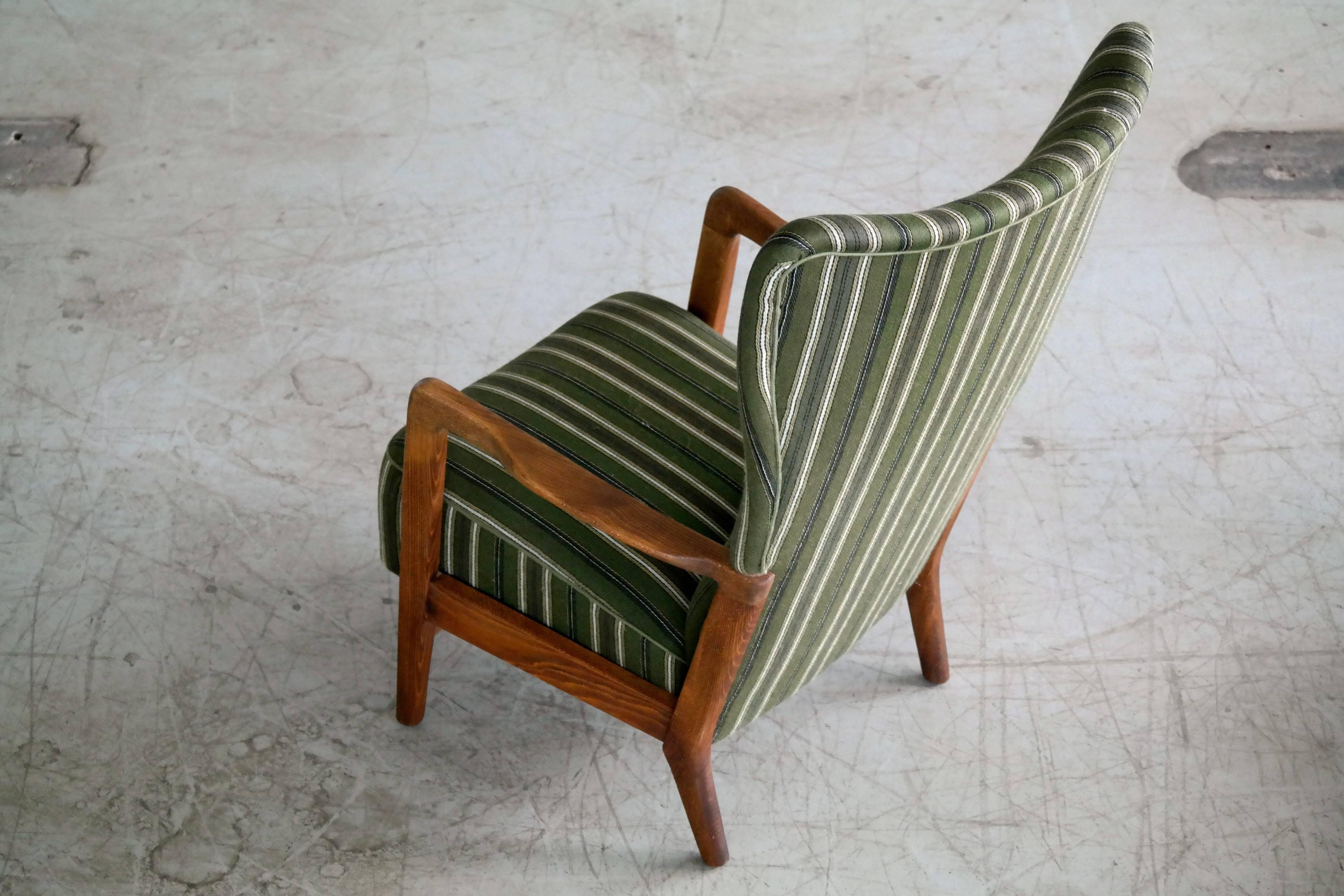High Back Open-Arm Lounge Chair by in Oak Fritz Hansen Danish Midcentury 1