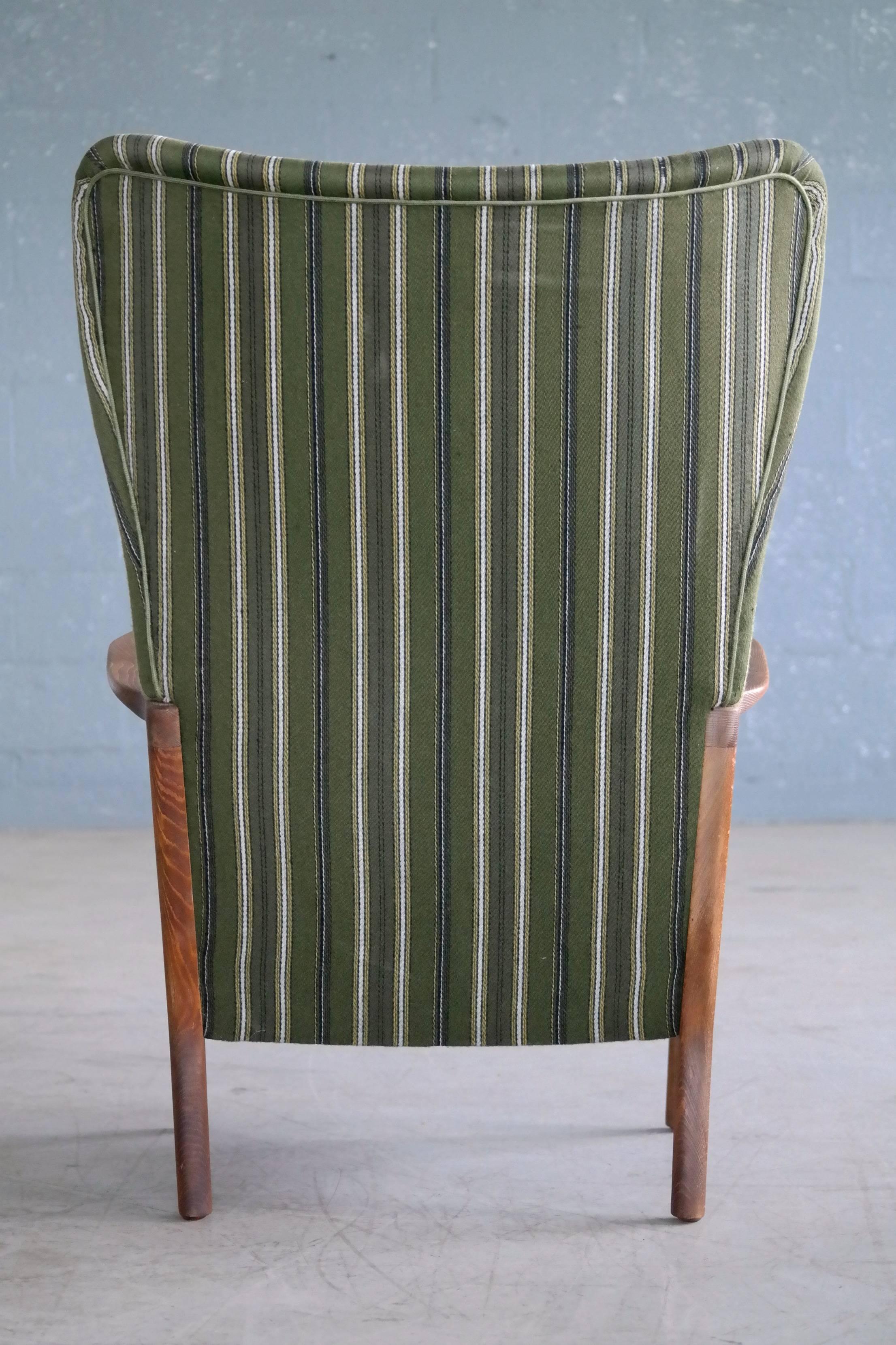 High Back Open-Arm Lounge Chair by in Oak Fritz Hansen Danish Midcentury 3