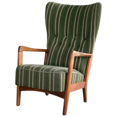 High Back Open-Arm Lounge Chair by in Oak Fritz Hansen Danish Midcentury