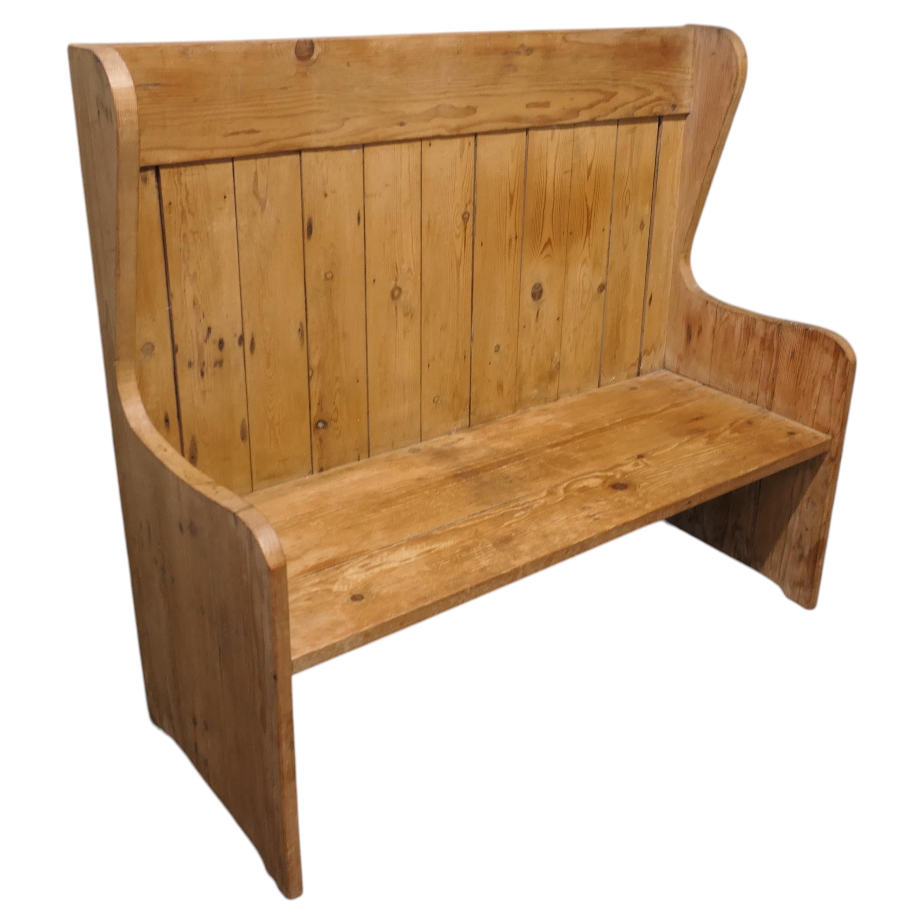 High Back Pine Settle, Fireside Country Pub Bench This is an old Pine Settle For Sale