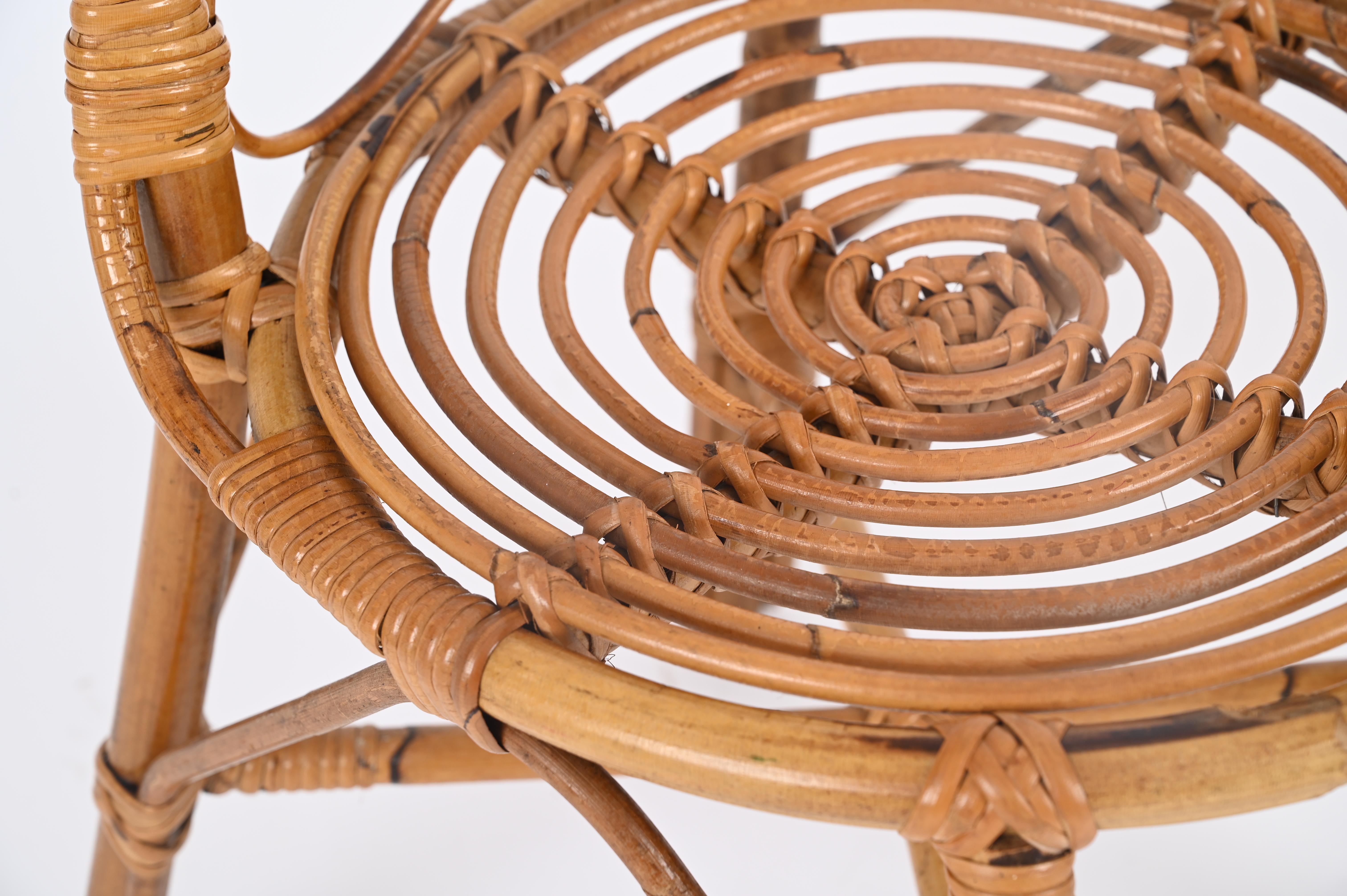 High Back Rattan and Wicker Chair in the Style of Bonacina, Italy, 1960s For Sale 2