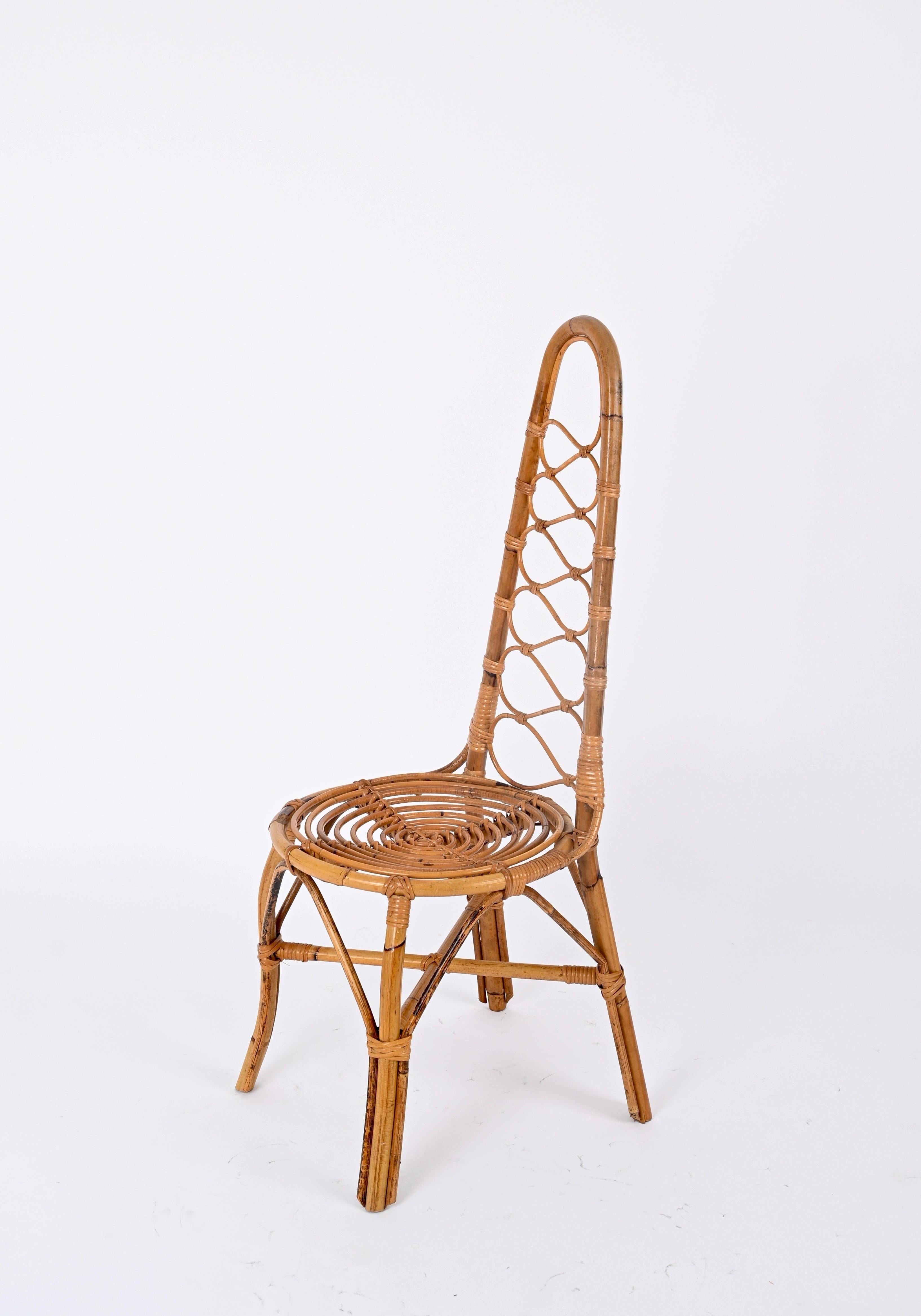 High Back Rattan and Wicker Chair in the Style of Bonacina, Italy, 1960s For Sale 4