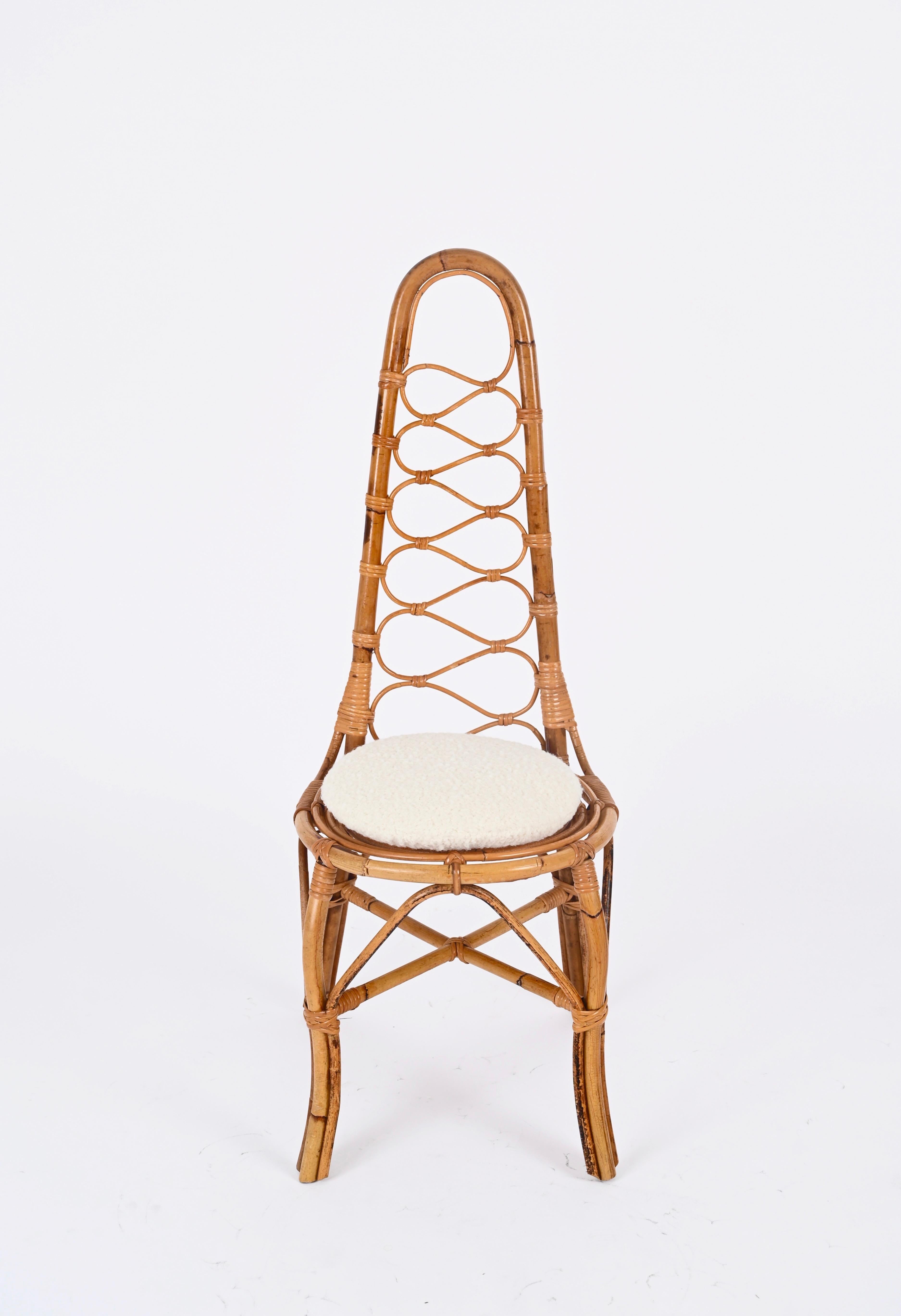 Italian High Back Rattan and Wicker Chair in the Style of Bonacina, Italy, 1960s For Sale