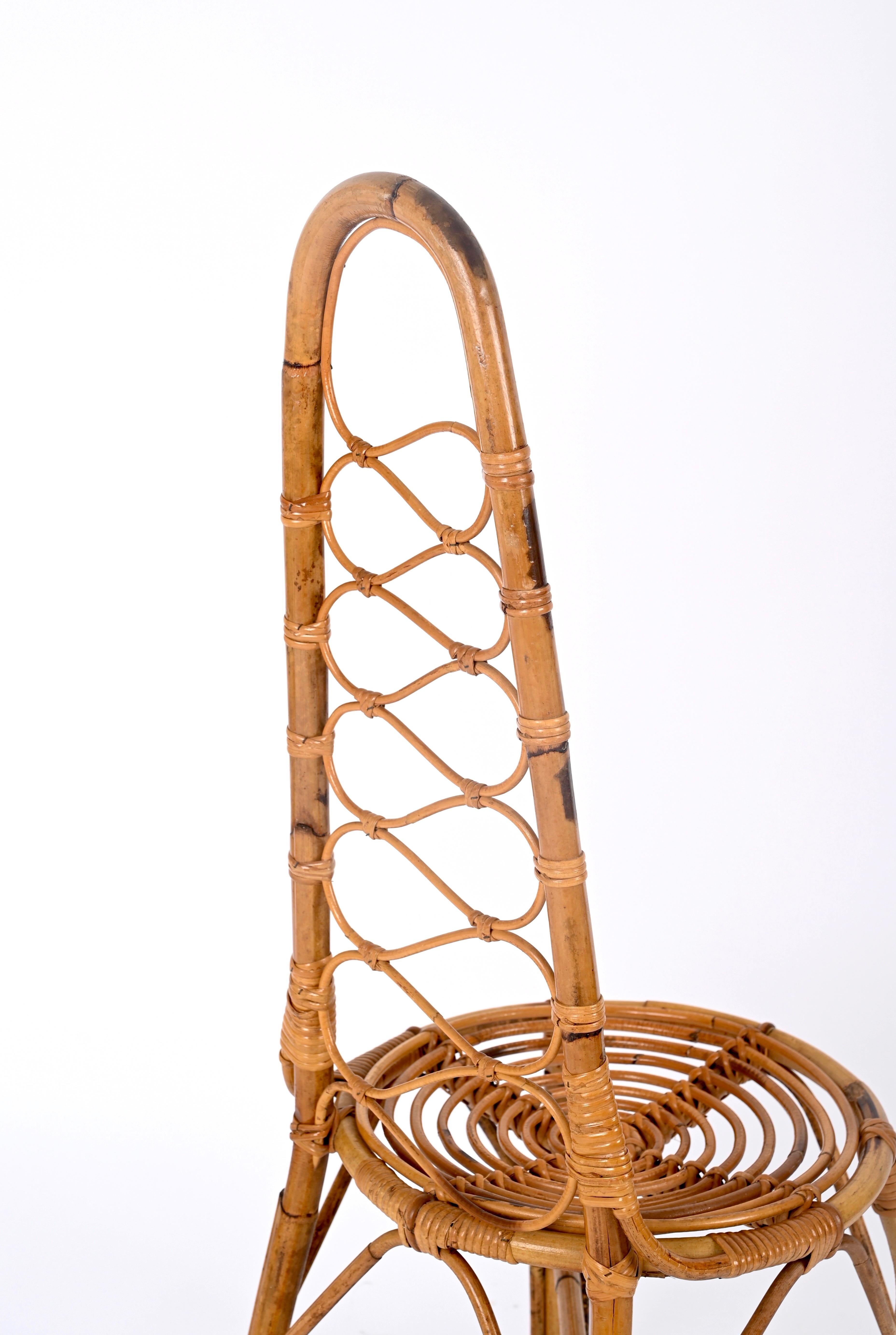 High Back Rattan and Wicker Chair in the Style of Bonacina, Italy, 1960s For Sale 1
