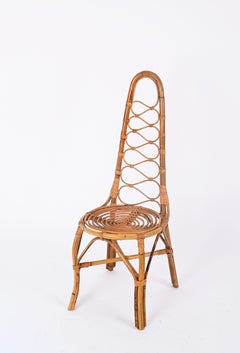 High Back Rattan and Wicker Chair in the Style of Bonacina, Italy, 1960s