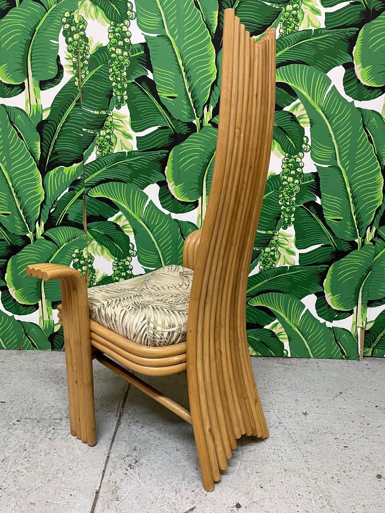 Organic Modern High Back Rattan Dining Chairs in the Style of Danny Ho Fong or Mackintosh For Sale