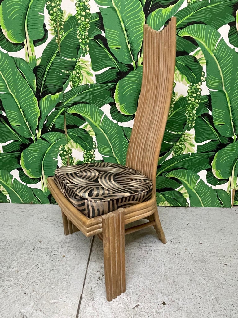 Organic Modern High Back Rattan Dining Chairs in the Style of Danny Ho Fong or Mackintosh For Sale