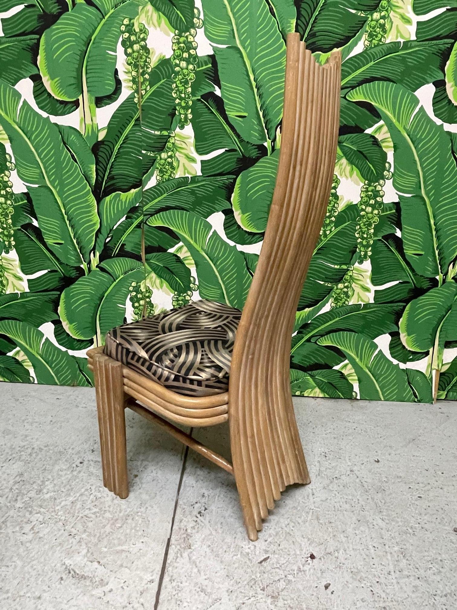 Hollywood Regency High Back Rattan Dining Chairs in the Style of Danny Ho Fong or Mackintosh