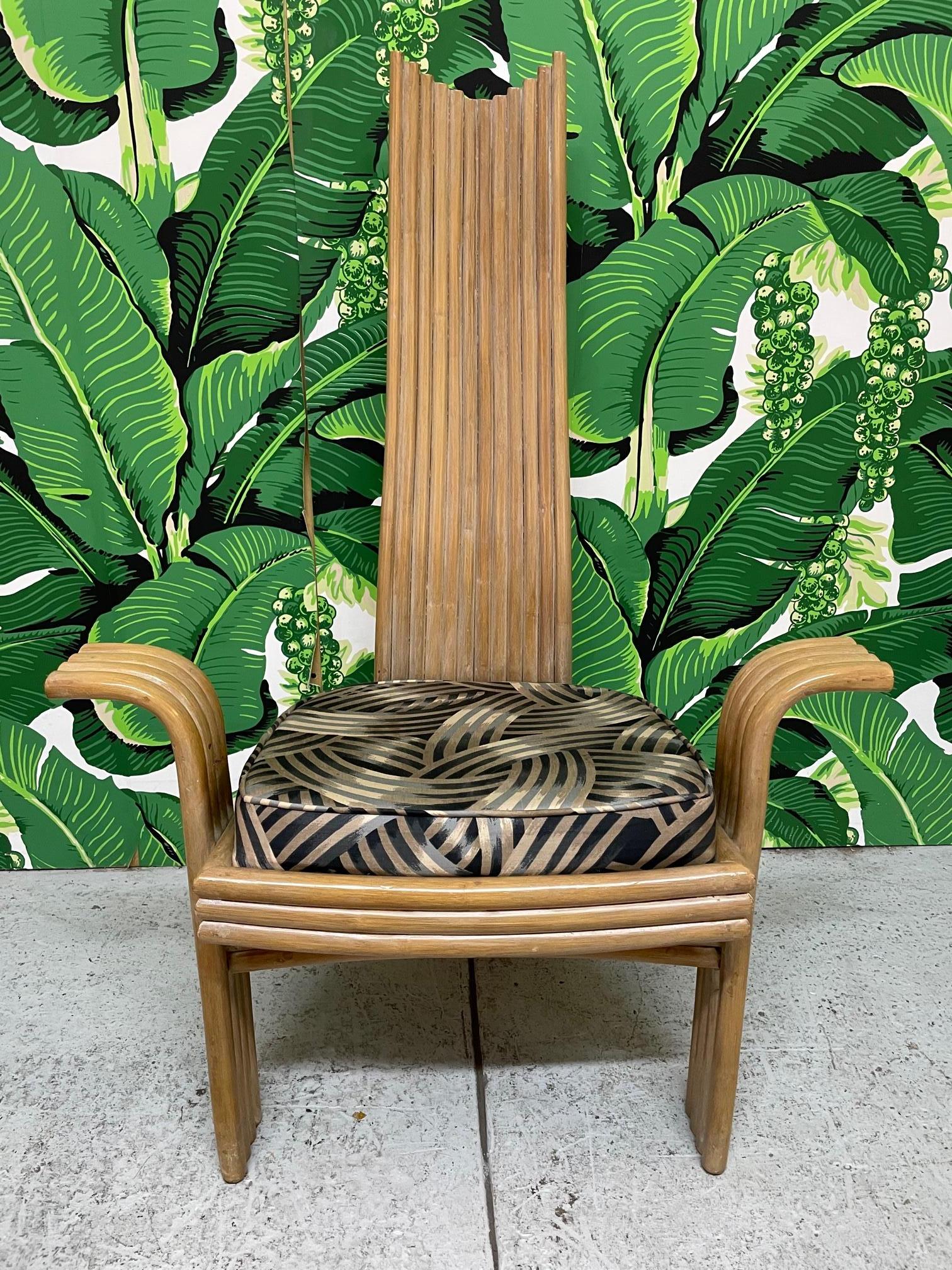 Late 20th Century High Back Rattan Dining Chairs in the Style of Danny Ho Fong or Mackintosh