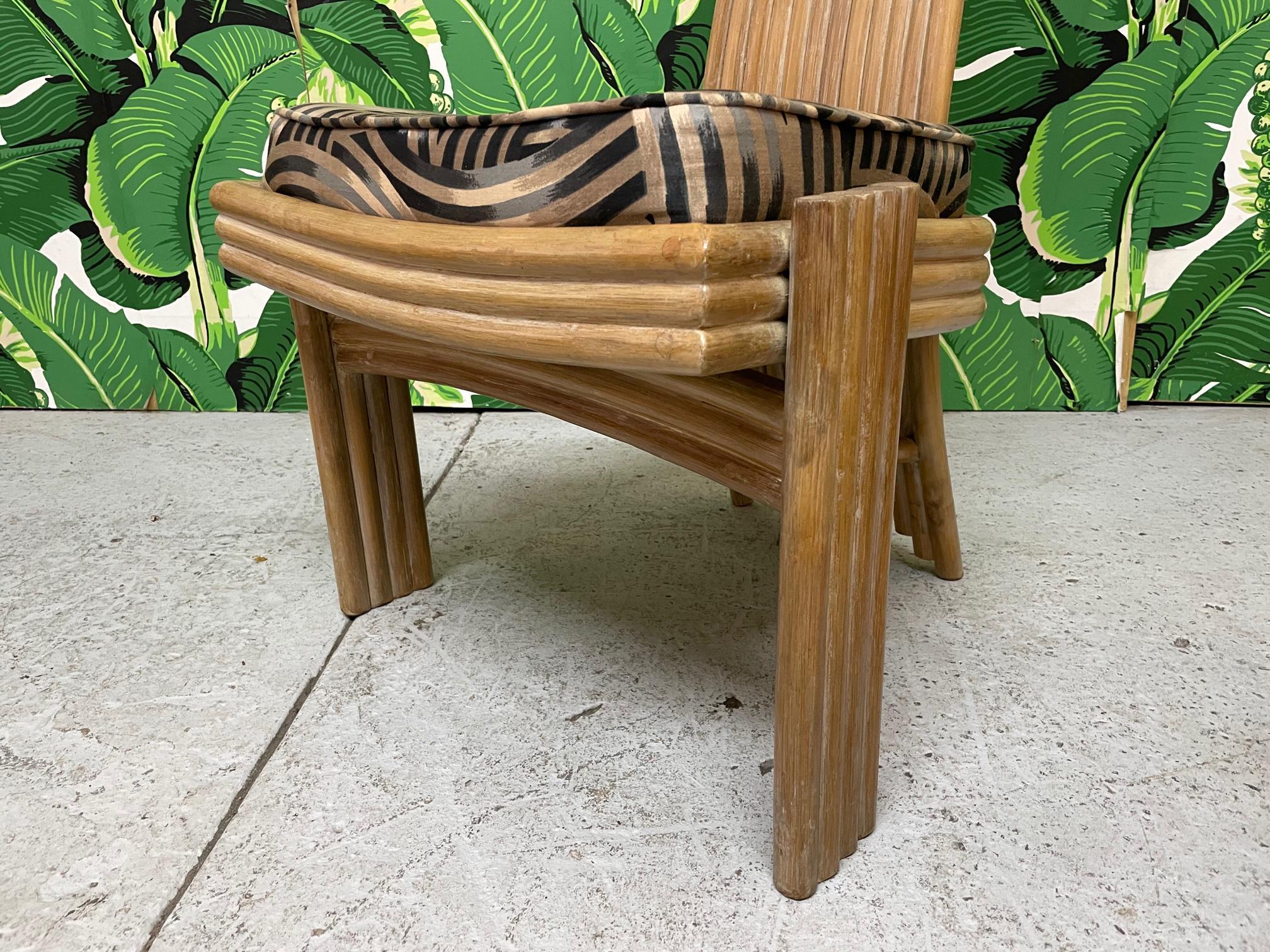Upholstery High Back Rattan Dining Chairs in the Style of Danny Ho Fong or Mackintosh For Sale