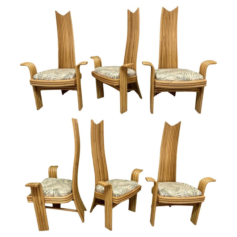 High Back Rattan Dining Chairs in the Style of Danny Ho Fong or Mackintosh For Sale