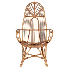 High Back Rattan Lounge Arm Chair by Rohe Noordwolde, The Netherlands 1950s