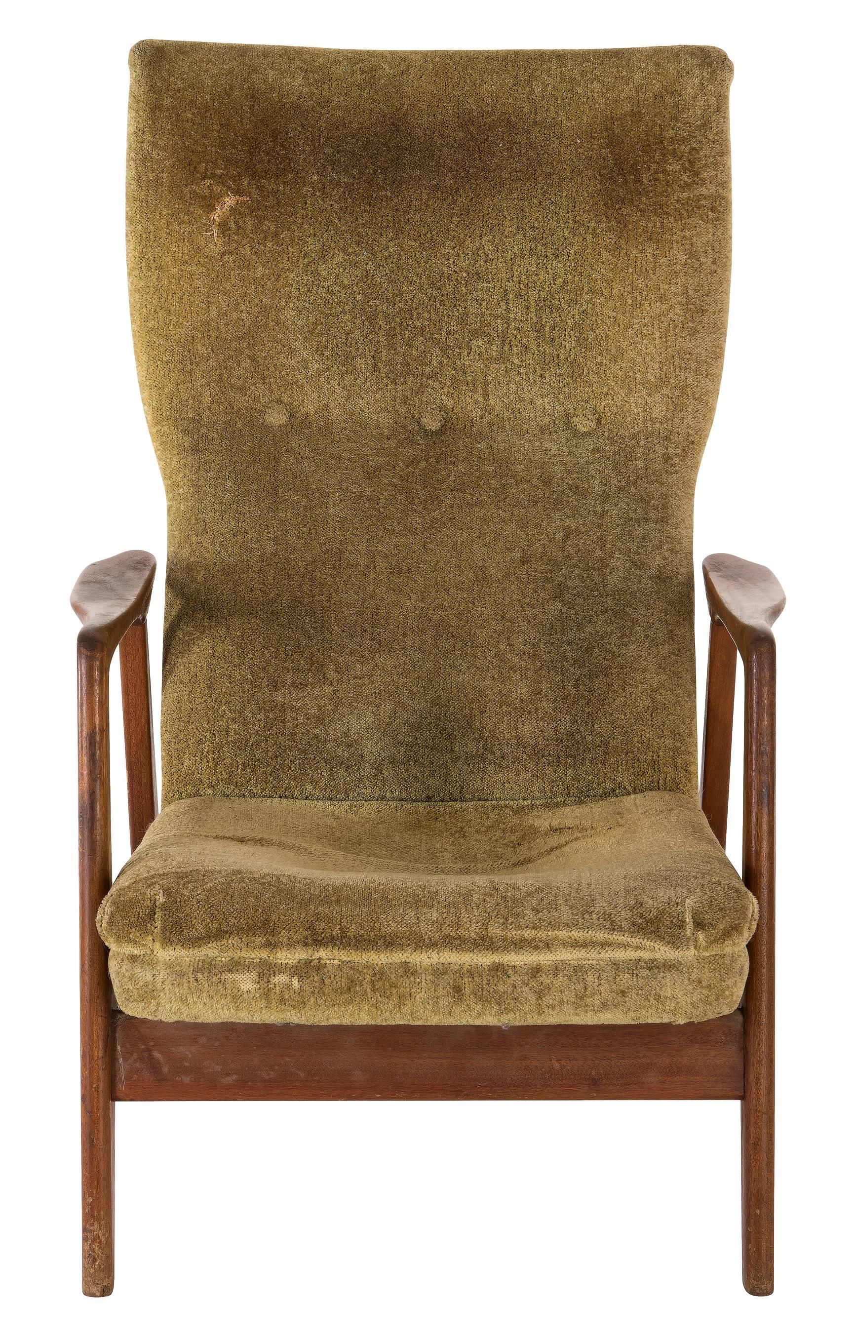 Mid-Century Modern High Back Recliner in Original Fabric, Designed by Folke Ohlsson For Sale