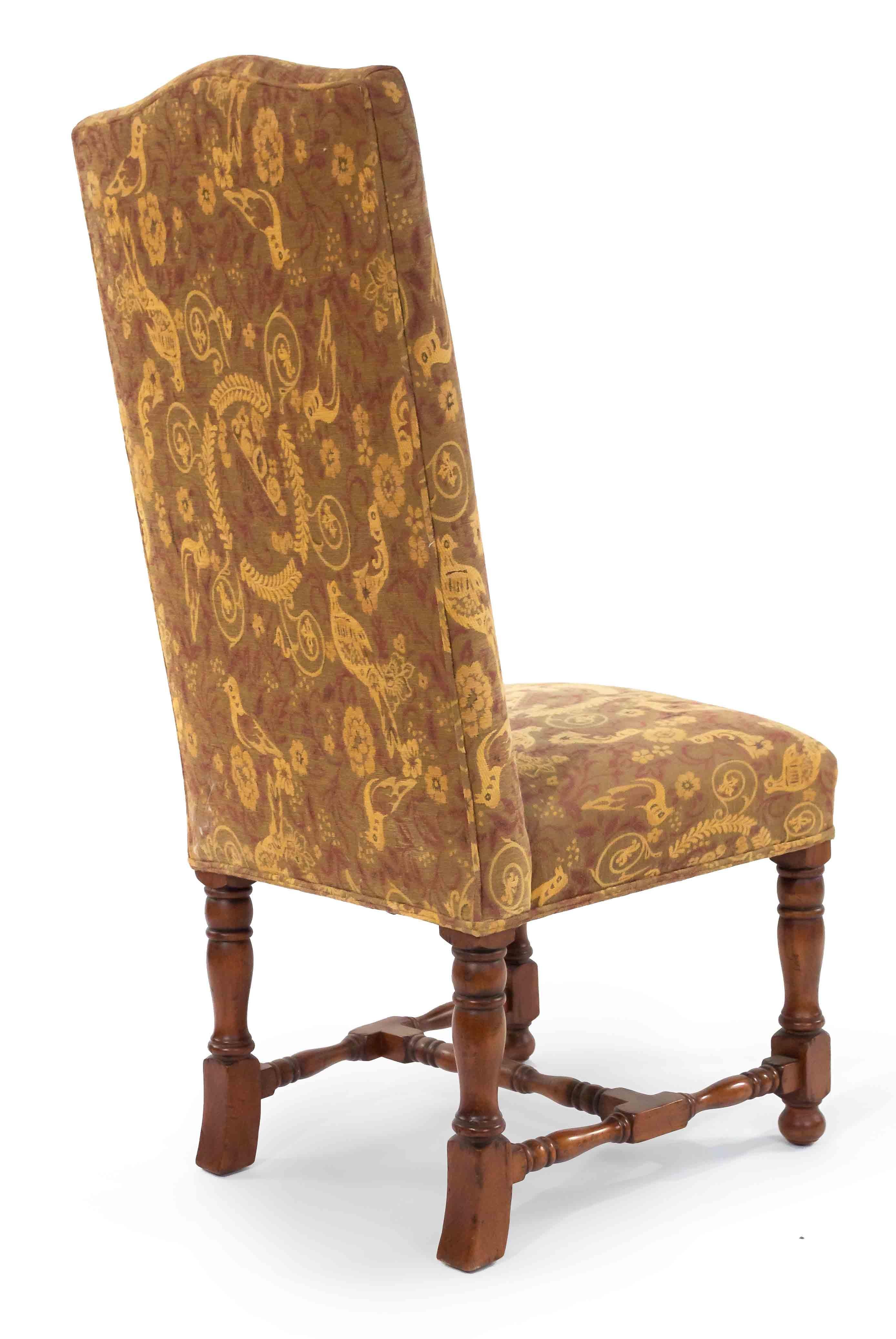 High Back Renaissance Style Dining Chairs with Floral Upholstery In Good Condition In New York, NY