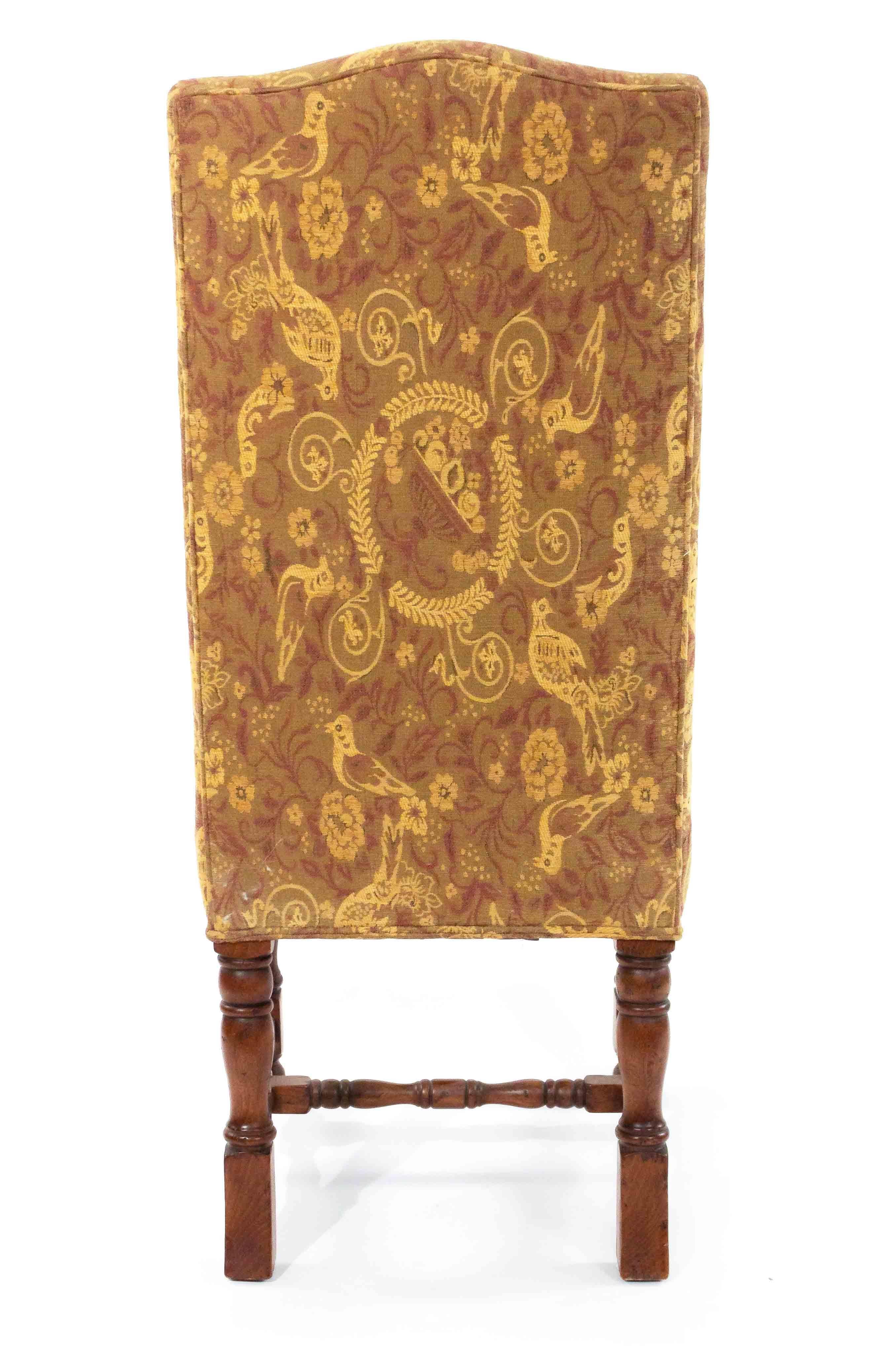 20th Century High Back Renaissance Style Dining Chairs with Floral Upholstery