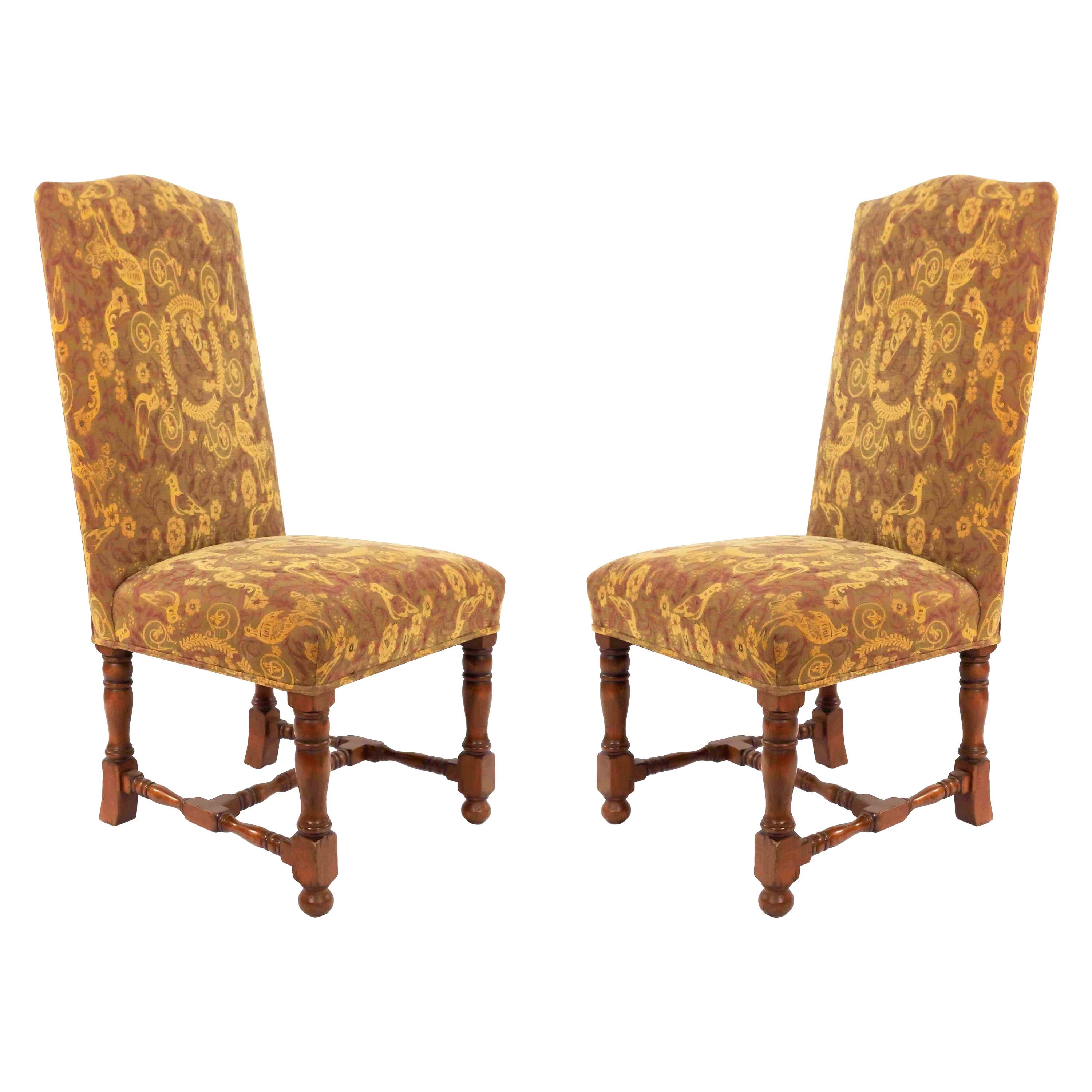 High Back Renaissance Style Dining Chairs with Floral Upholstery