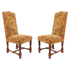 High Back Renaissance Style Dining Chairs with Floral Upholstery