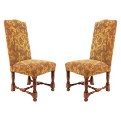 Vintage High Back Renaissance Style Dining Chairs with Floral Upholstery