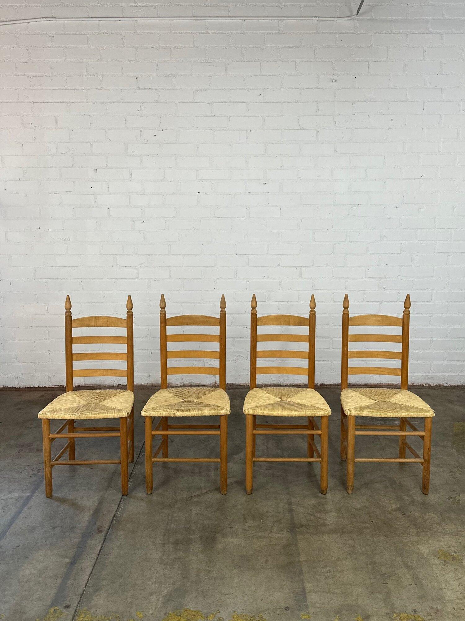 20th Century High Back Rush Weave Chairs, Set
