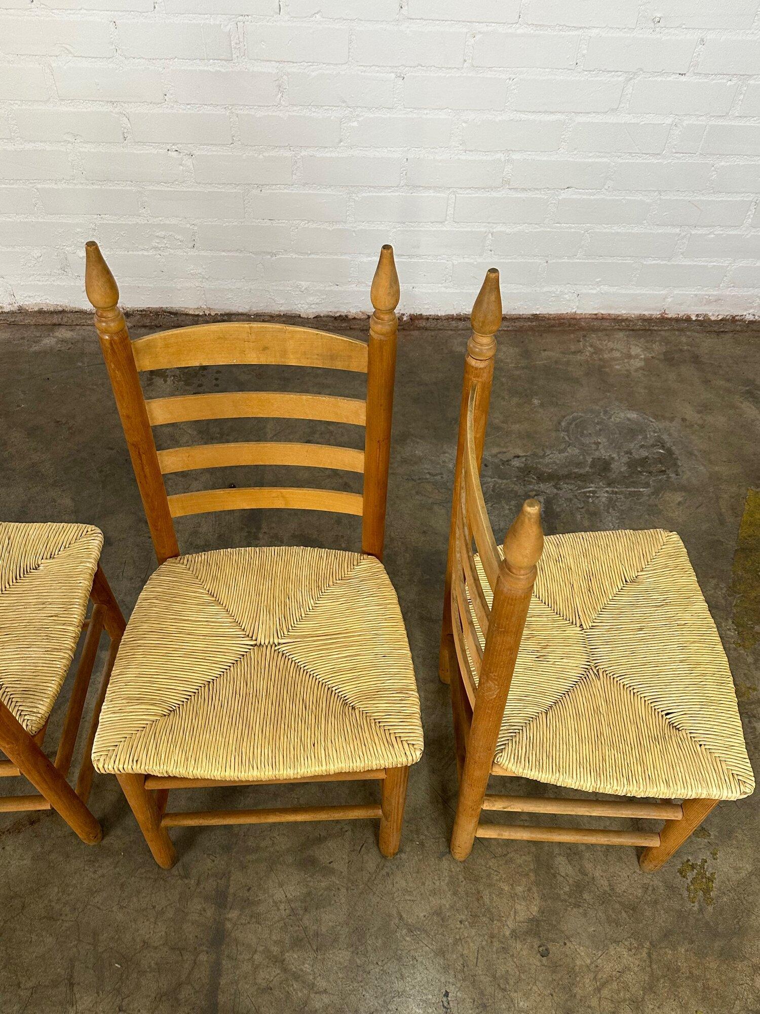 Wood High Back Rush Weave Chairs, Set