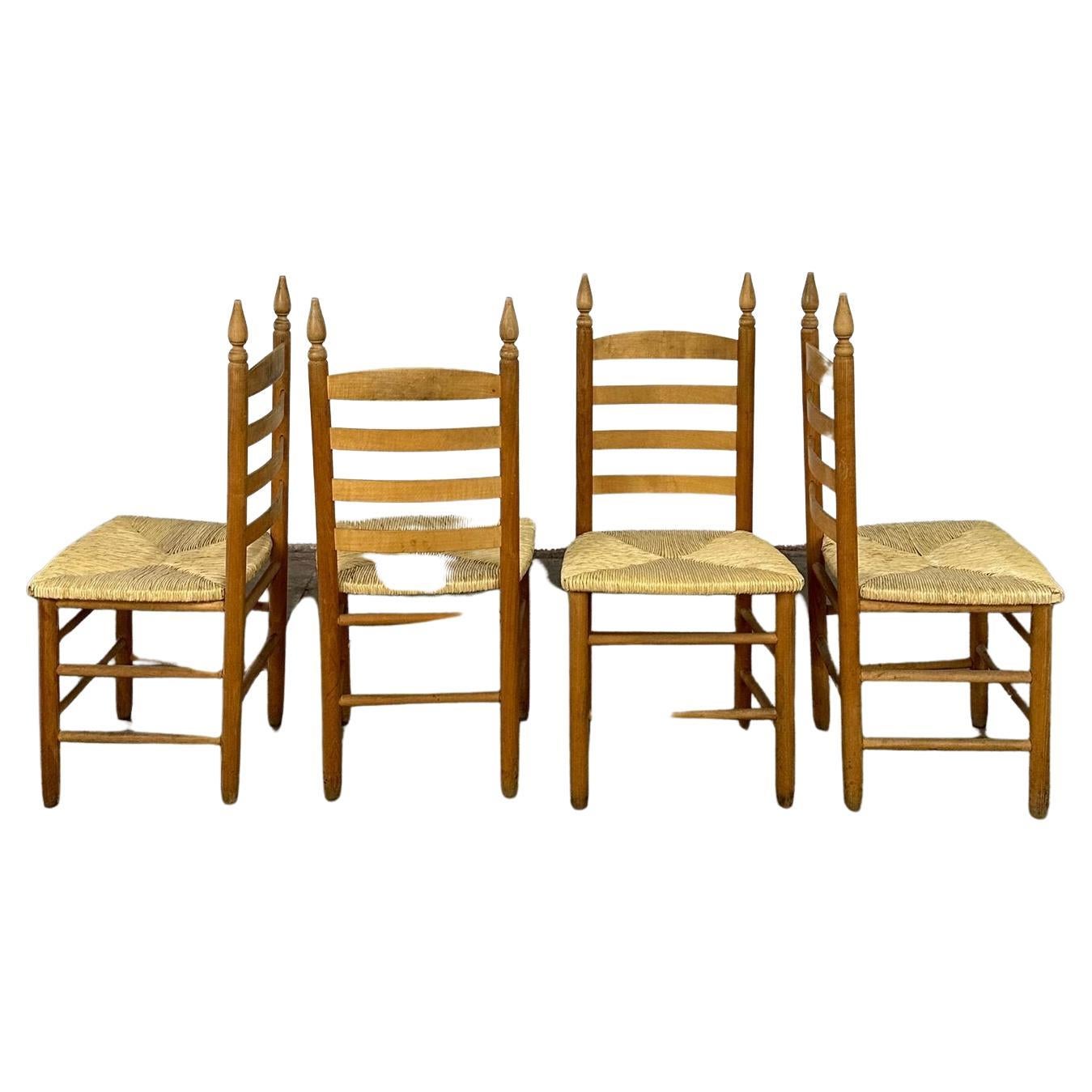 High Back Rush Weave Chairs, Set