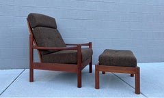 High-Back Sculpted Teak Lounge Chair and Ottoman by Tarm Stole, OG Møbelfabrik