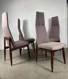 High Back Sculptural Walnut and Fabric Chairs Attributed to Adrian Pearsall