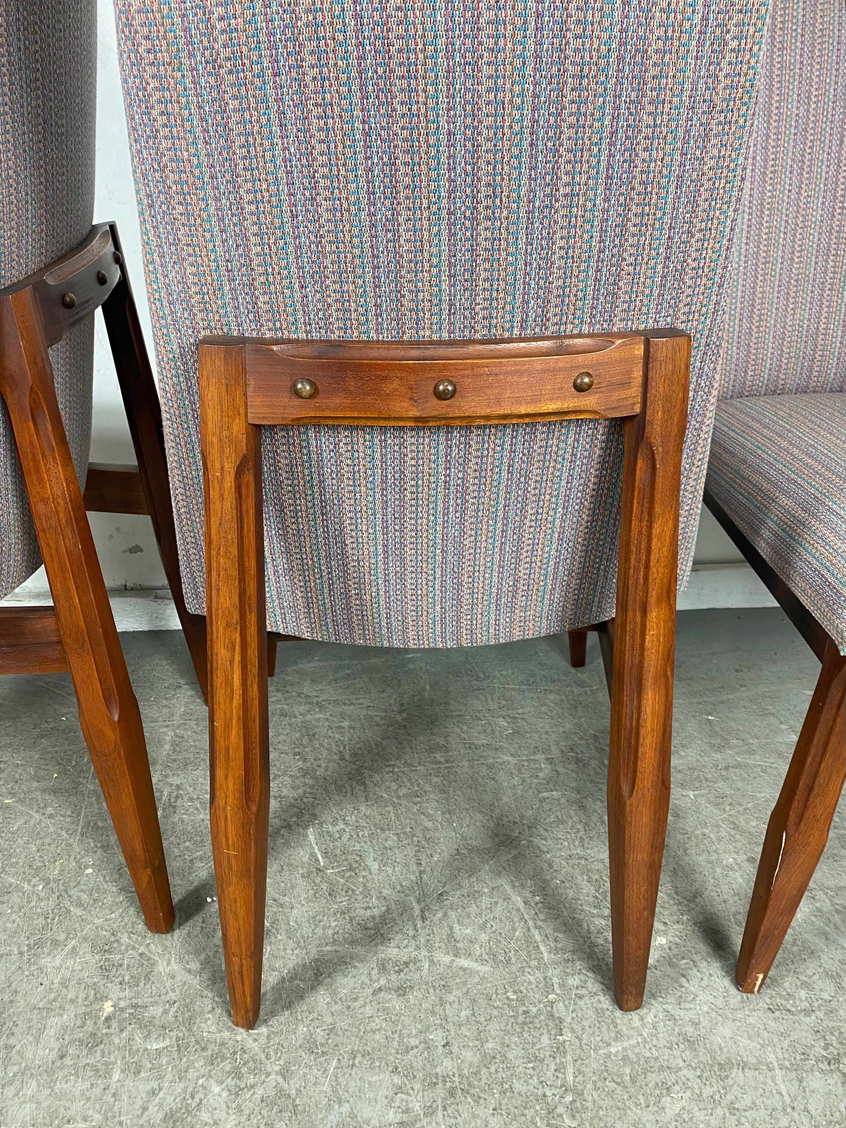 Canadian High Back Sculptural Walnut and Fabric Chairs Attributed to Adrian Pearsall For Sale