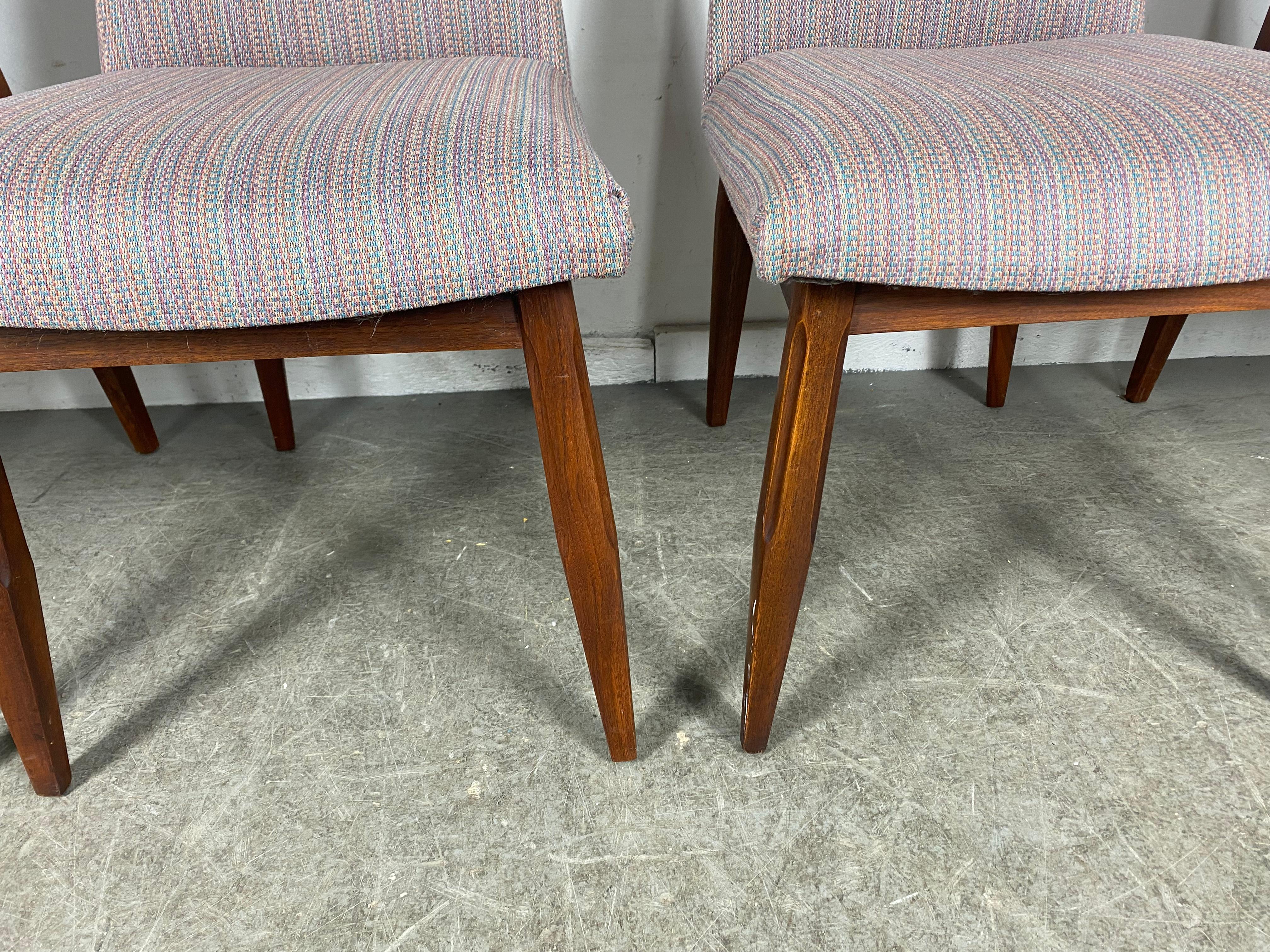 High Back Sculptural Walnut and Fabric Chairs Attributed to Adrian Pearsall For Sale 1