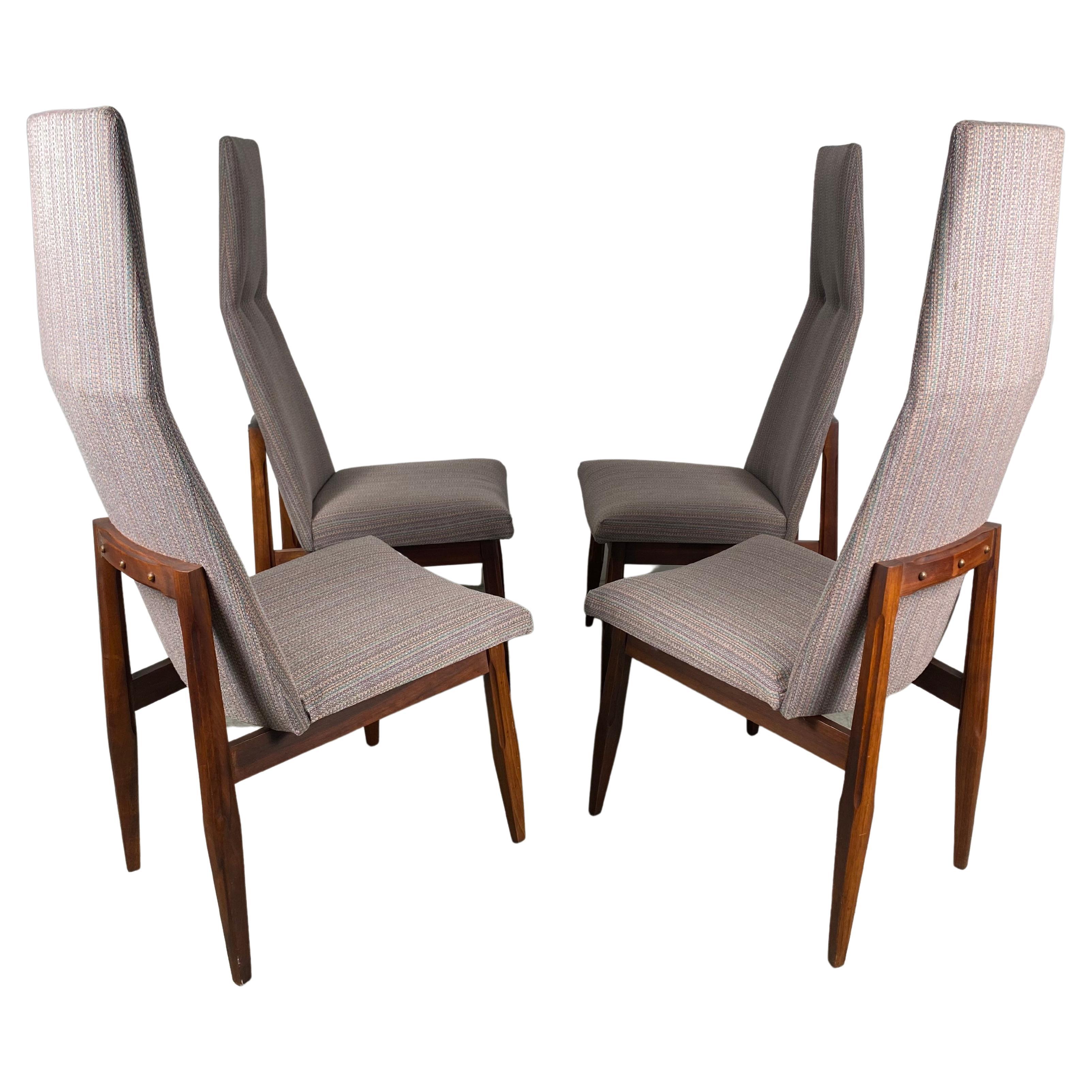 High Back Sculptural Walnut and Fabric Chairs Attributed to Adrian Pearsall For Sale