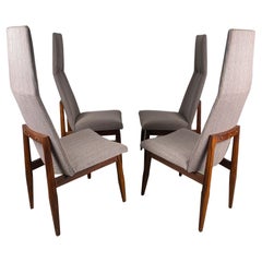 High Back Sculptural Walnut and Fabric Chairs Attributed to Adrian Pearsall