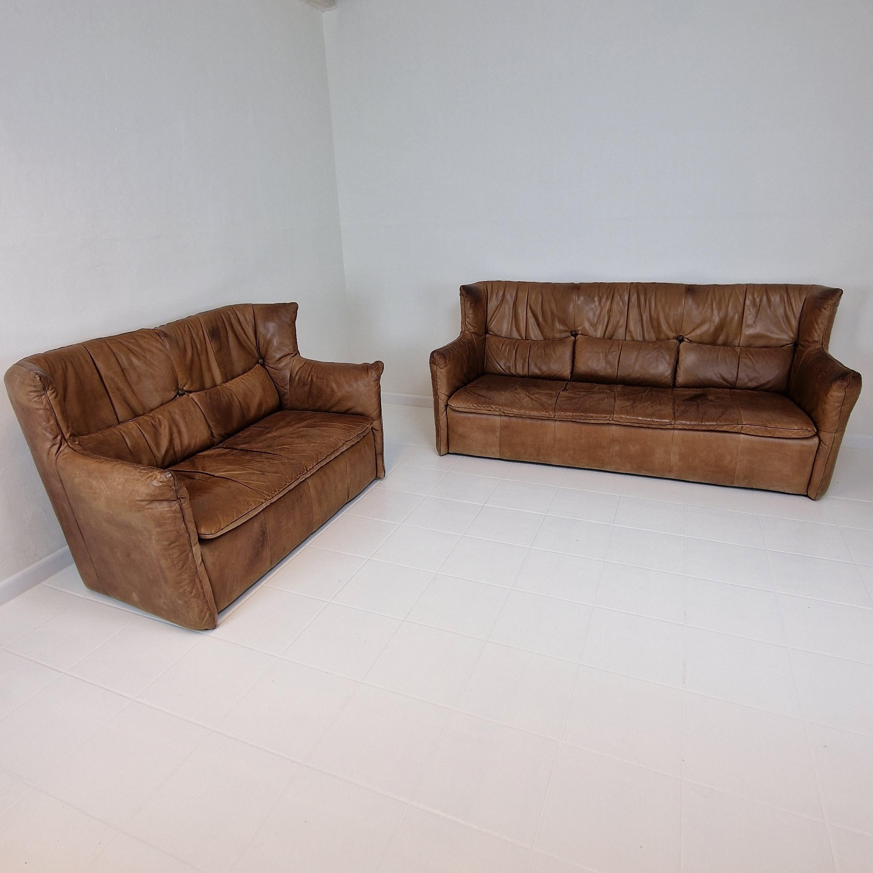 Sofa mit hoher Rückenlehne von Gerard van den Berg für Montis aus cognacfarbenem Leder, 1980er Jahre im Angebot 14