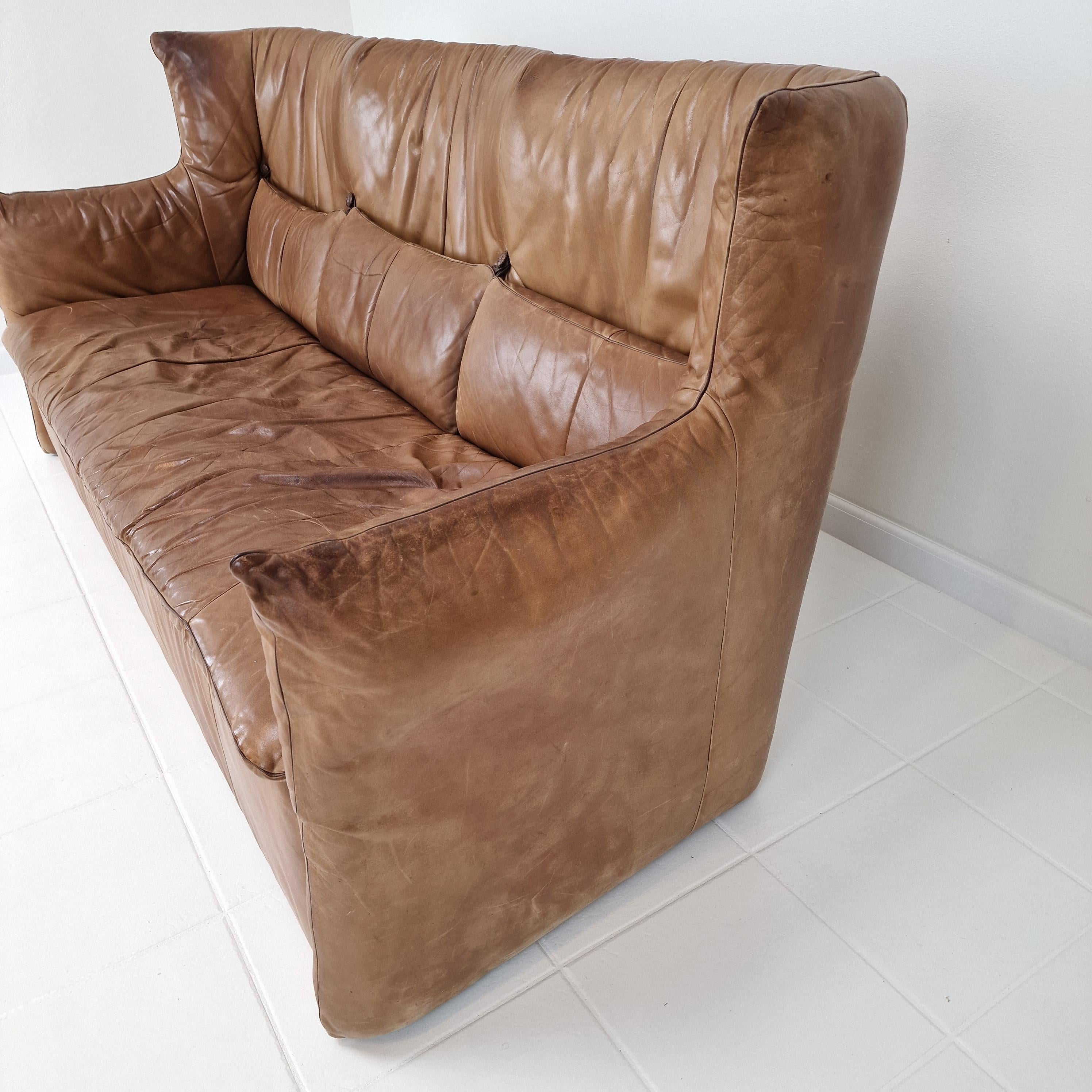 Sofa mit hoher Rückenlehne von Gerard van den Berg für Montis aus cognacfarbenem Leder, 1980er Jahre im Angebot 2