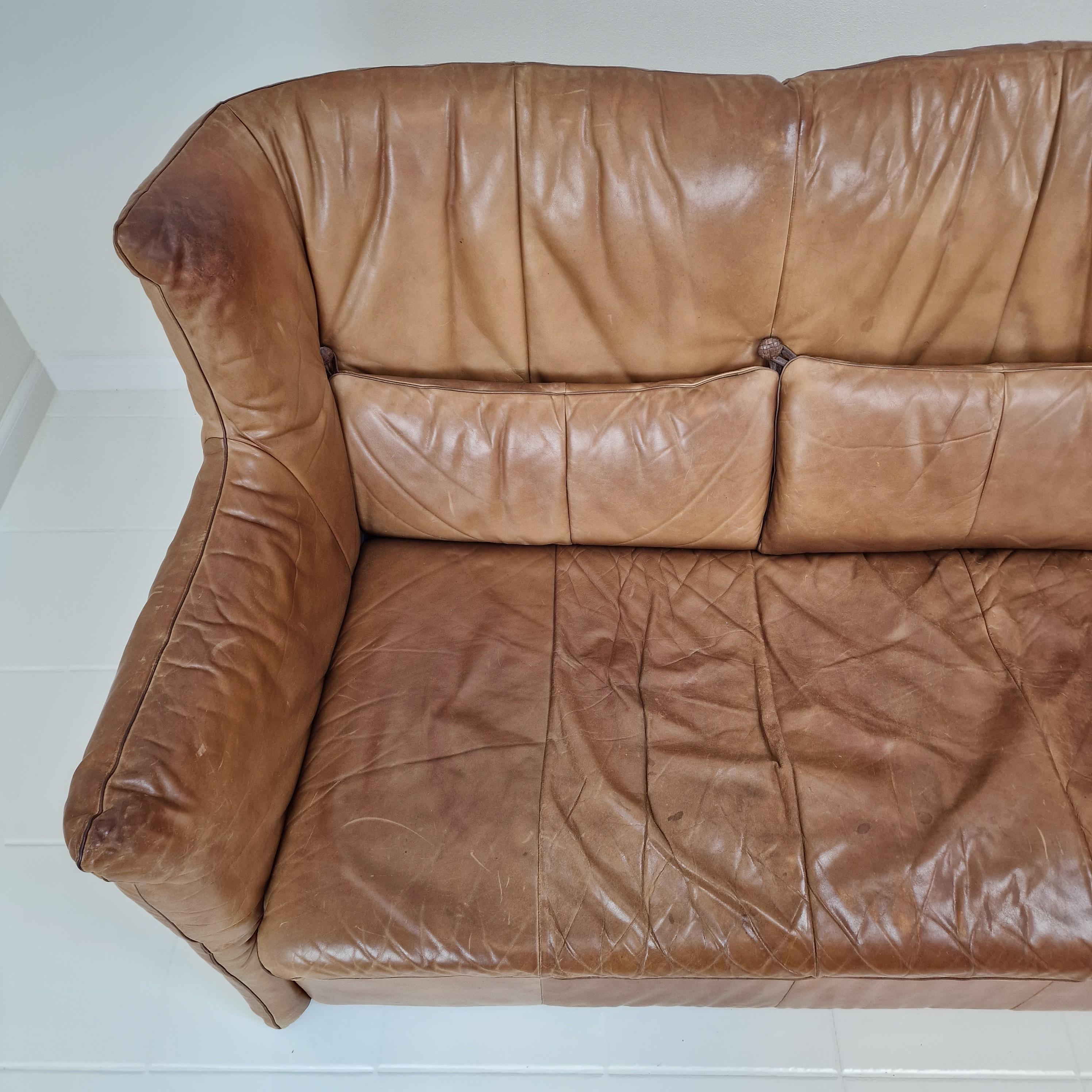 Sofa mit hoher Rückenlehne von Gerard van den Berg für Montis aus cognacfarbenem Leder, 1980er Jahre im Angebot 3