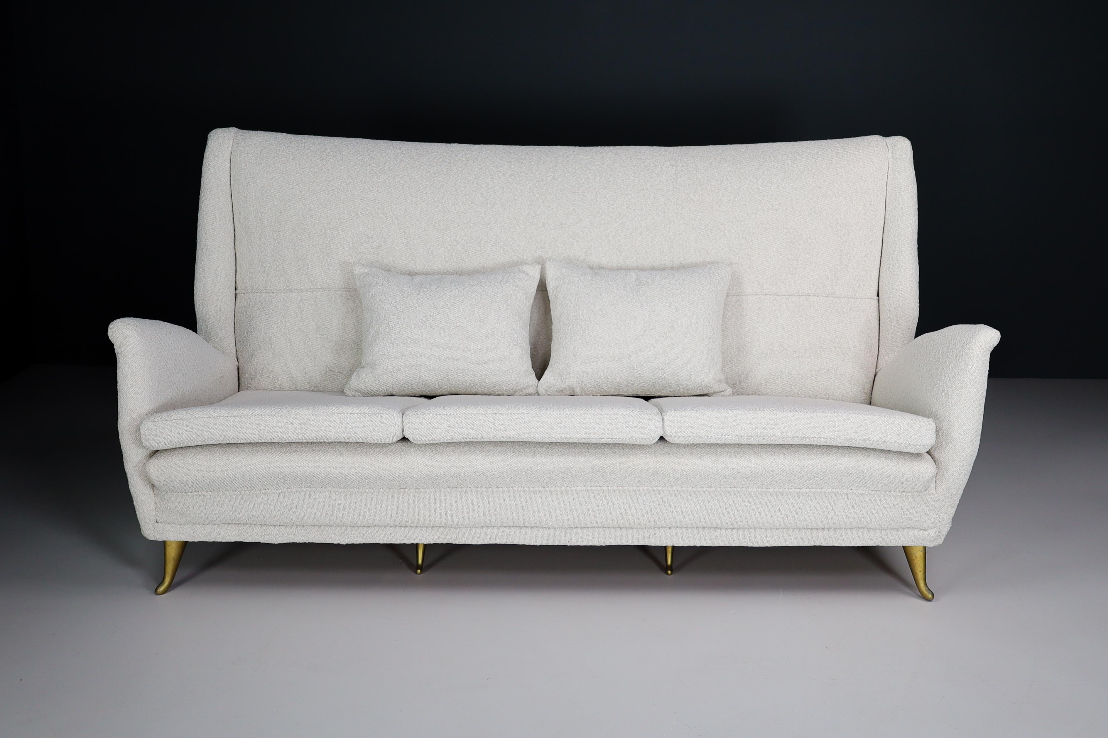 Italian High Back Sofa By Gio Ponti For ISA Bergamo in Bouclé Fabric Upholstery 1950s For Sale