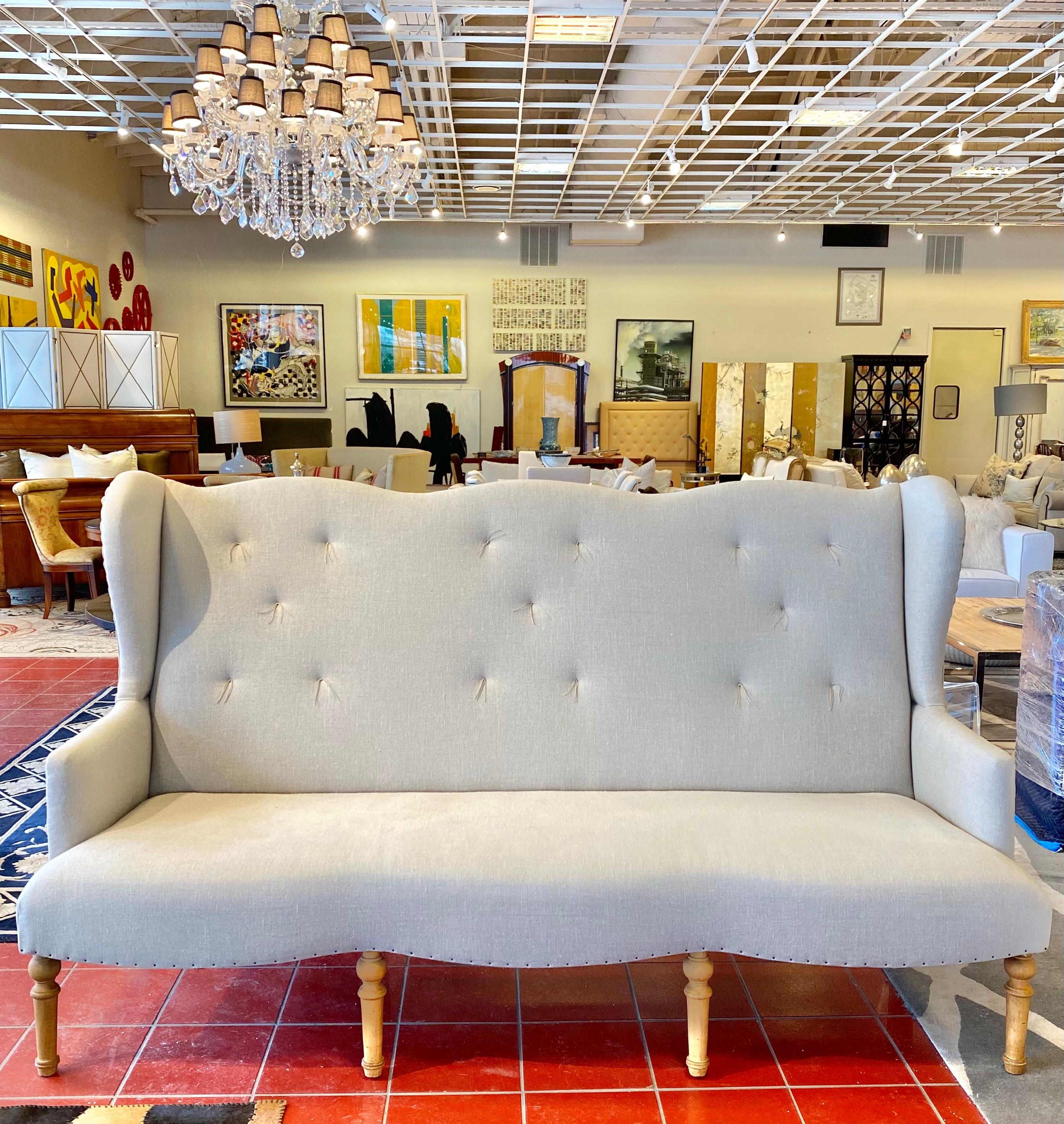 High Back Sofa with Light Wood Legs For Sale at 1stDibs