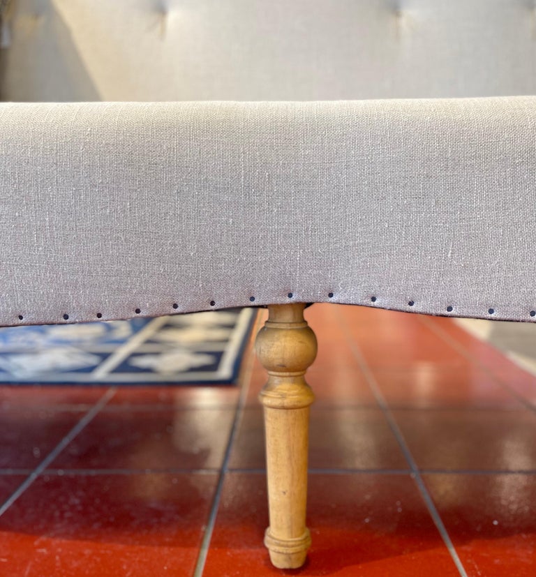 High Back Sofa with Light Wood Legs For Sale at 1stDibs