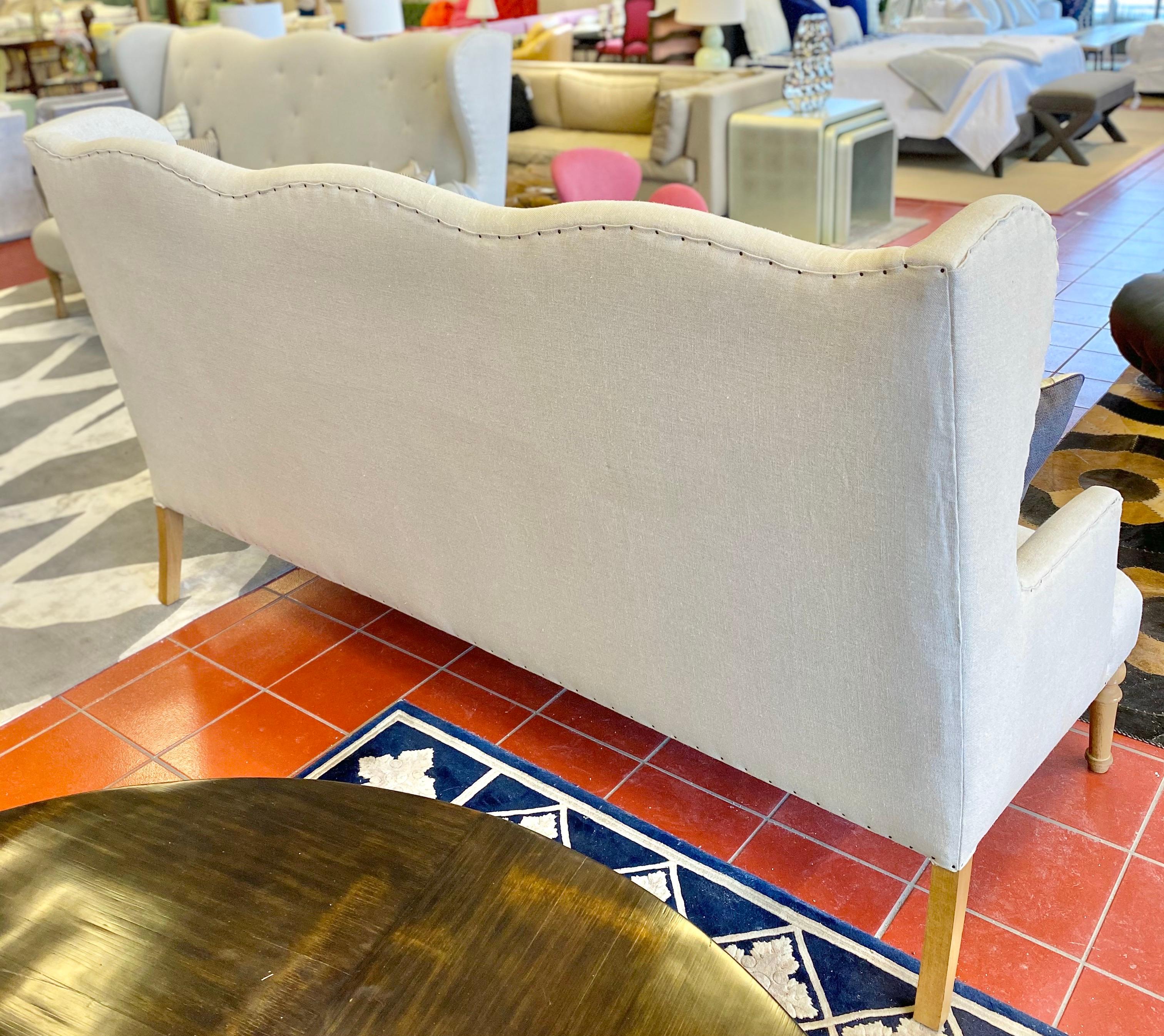 High Back Sofa with Light Wood Legs For Sale at 1stDibs