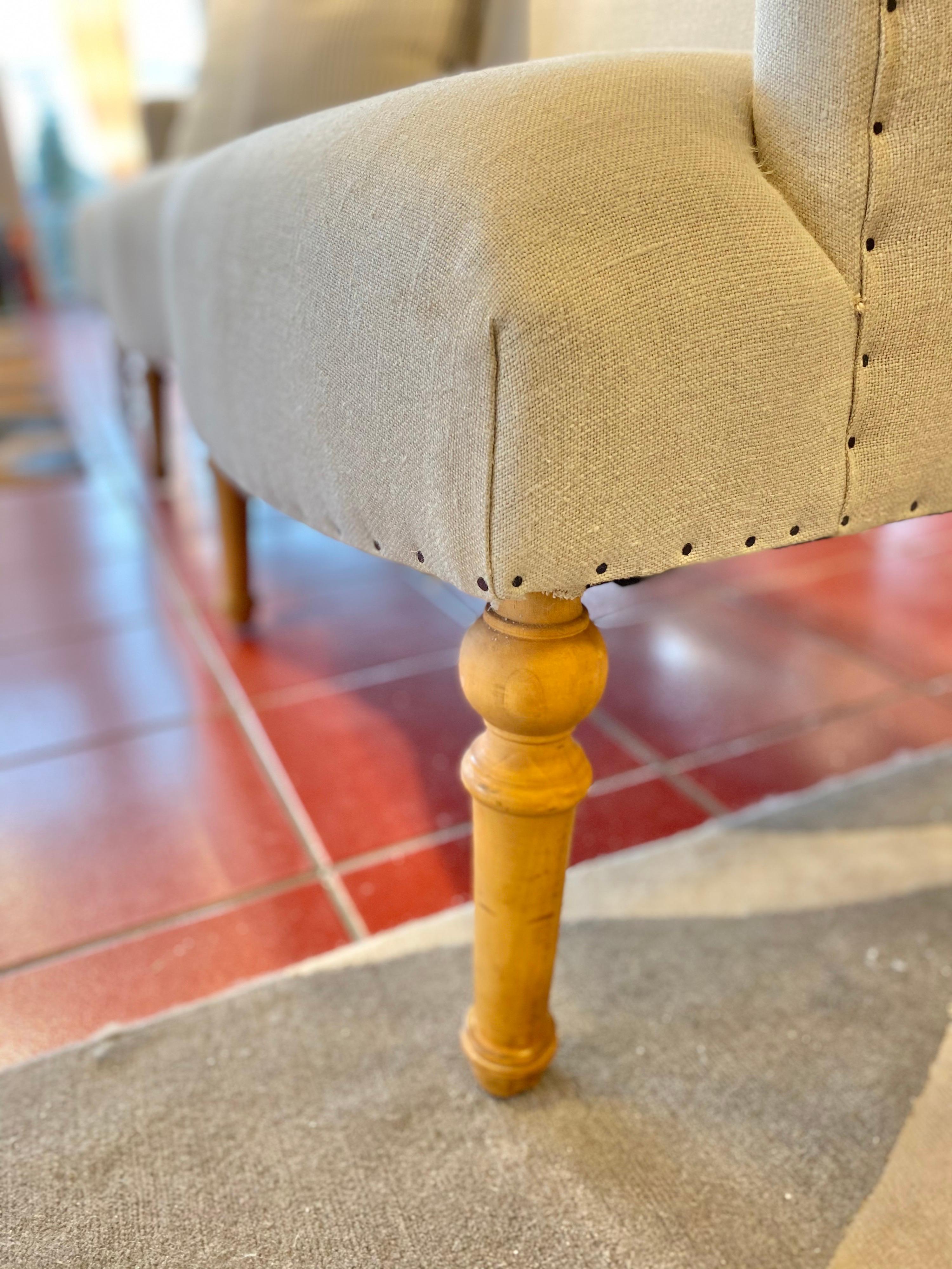 High Back Sofa with Light Wood Legs For Sale at 1stDibs