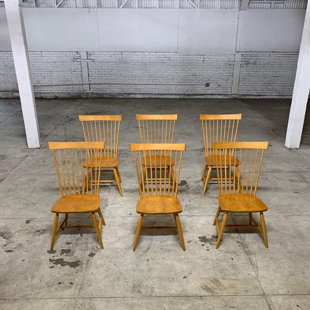 Mid-Century Modern High Back Spindle Back Chairs, Set of Six