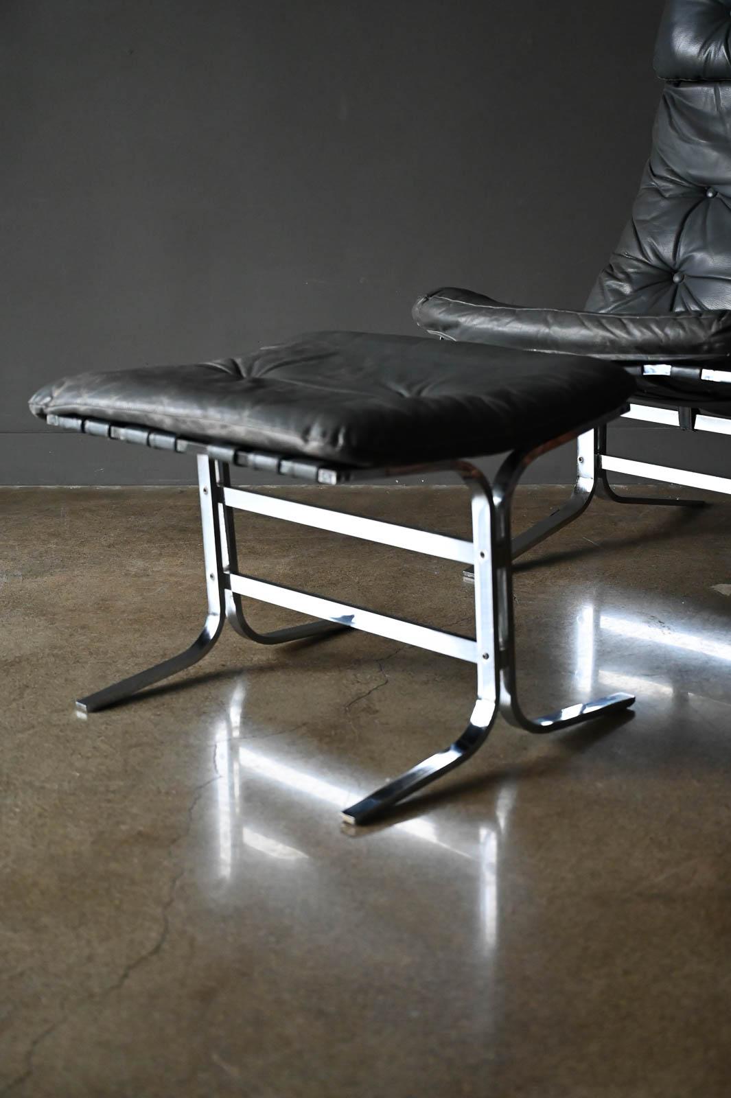 Chaise Siesta à haut dossier avec cadre en acier et cuir gris, vers 1970 en vente 3