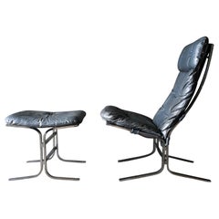 High Back Steel Frame Siesta Chair in Grey Leather, circa 1970
