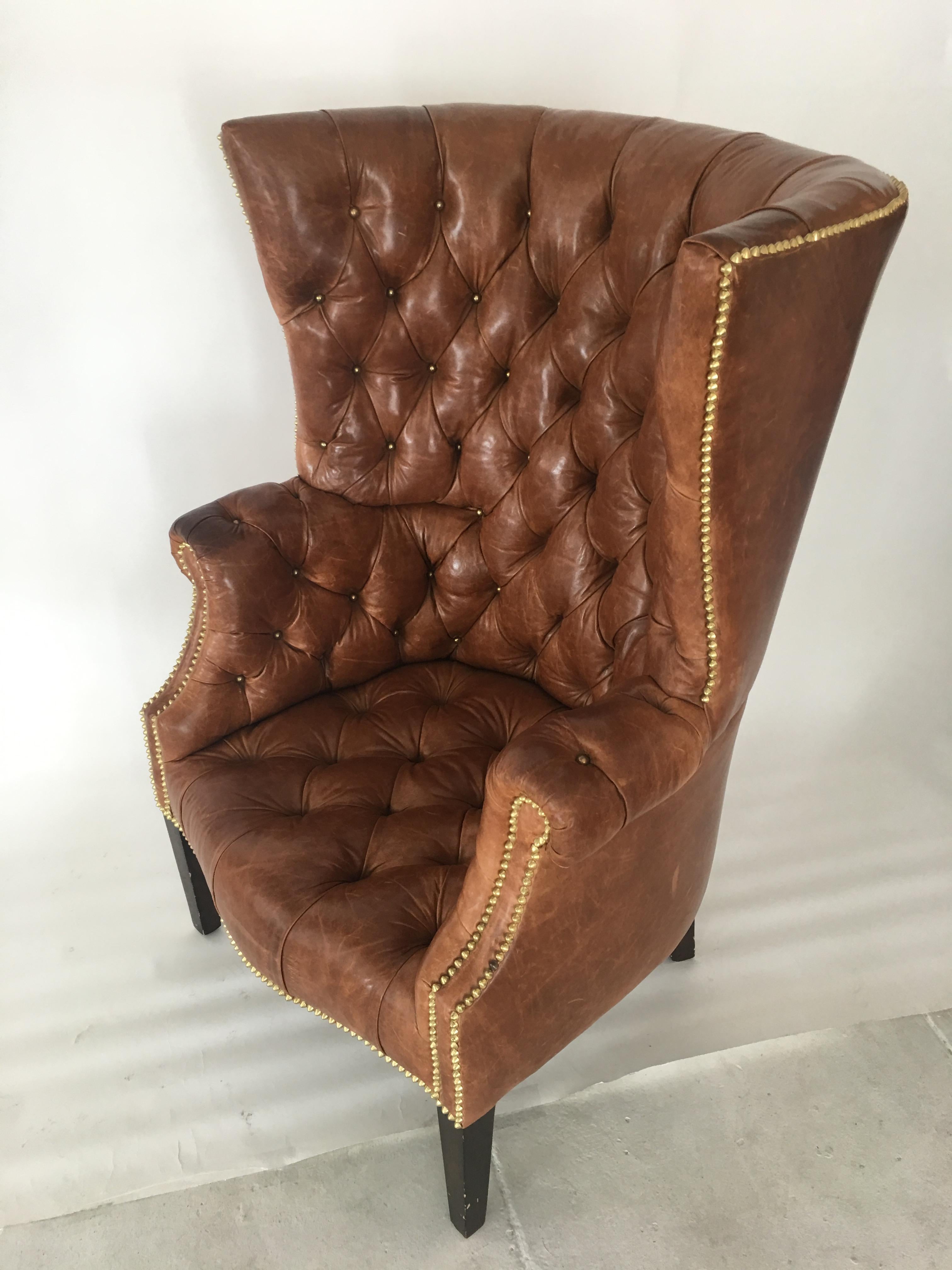 High back tufted leather chair, designed for Hotel Rialto in Paris, circa 1990s.