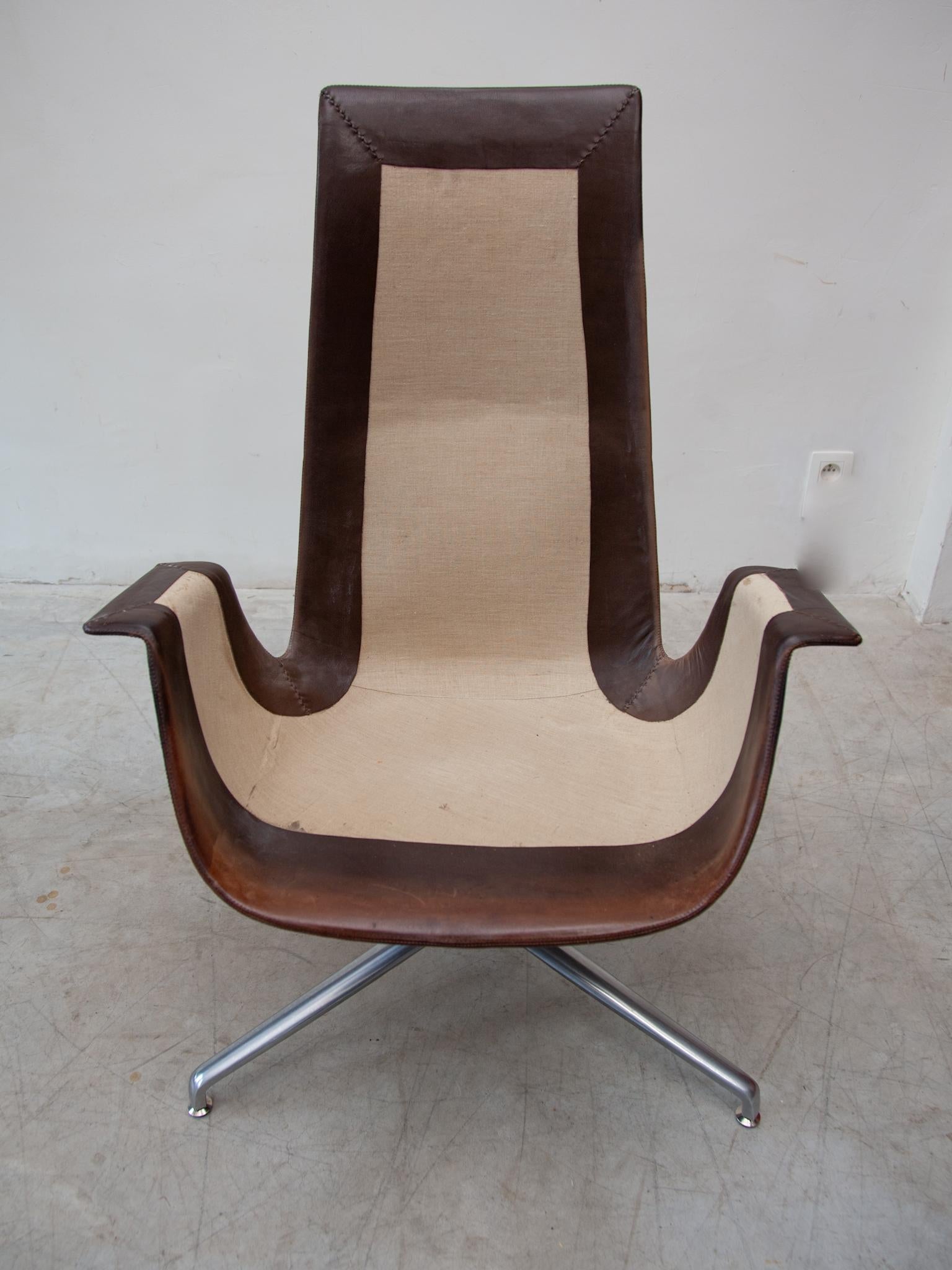 High Back Tulip Swivel Chair by Fabricius, Kastholm for Kill, Model Fk 6725 In Good Condition For Sale In Antwerp, BE
