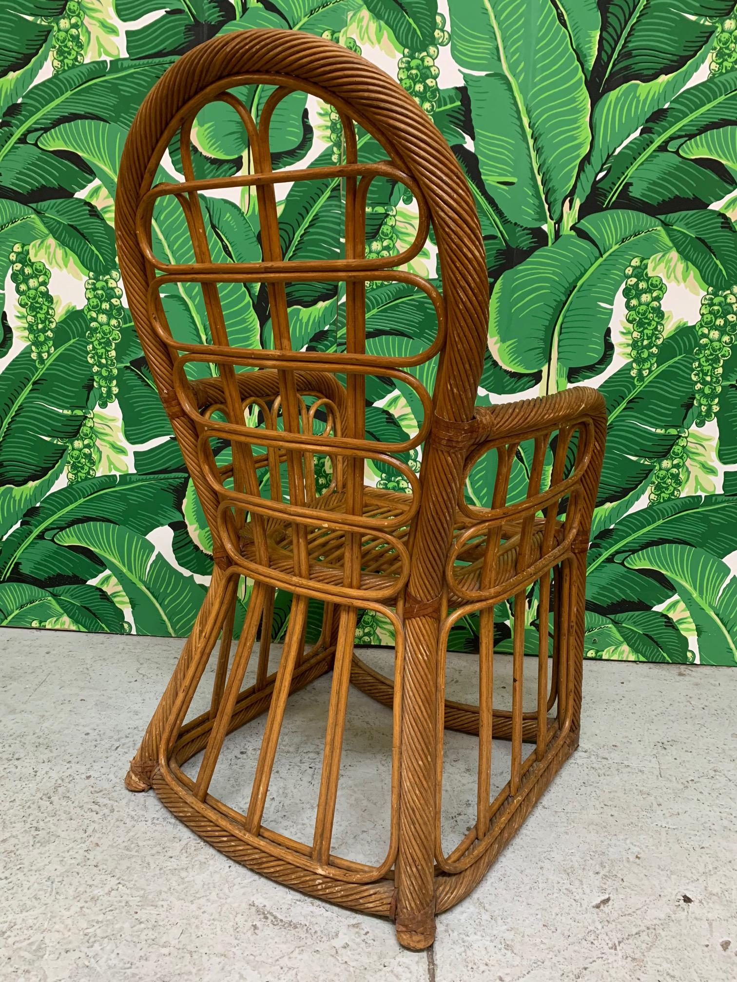 High Back Twisted Rattan Dining Chairs In Good Condition In Jacksonville, FL