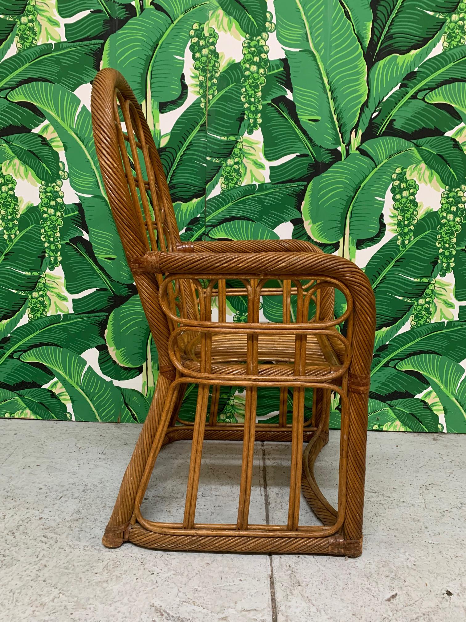 20th Century High Back Twisted Rattan Dining Chairs