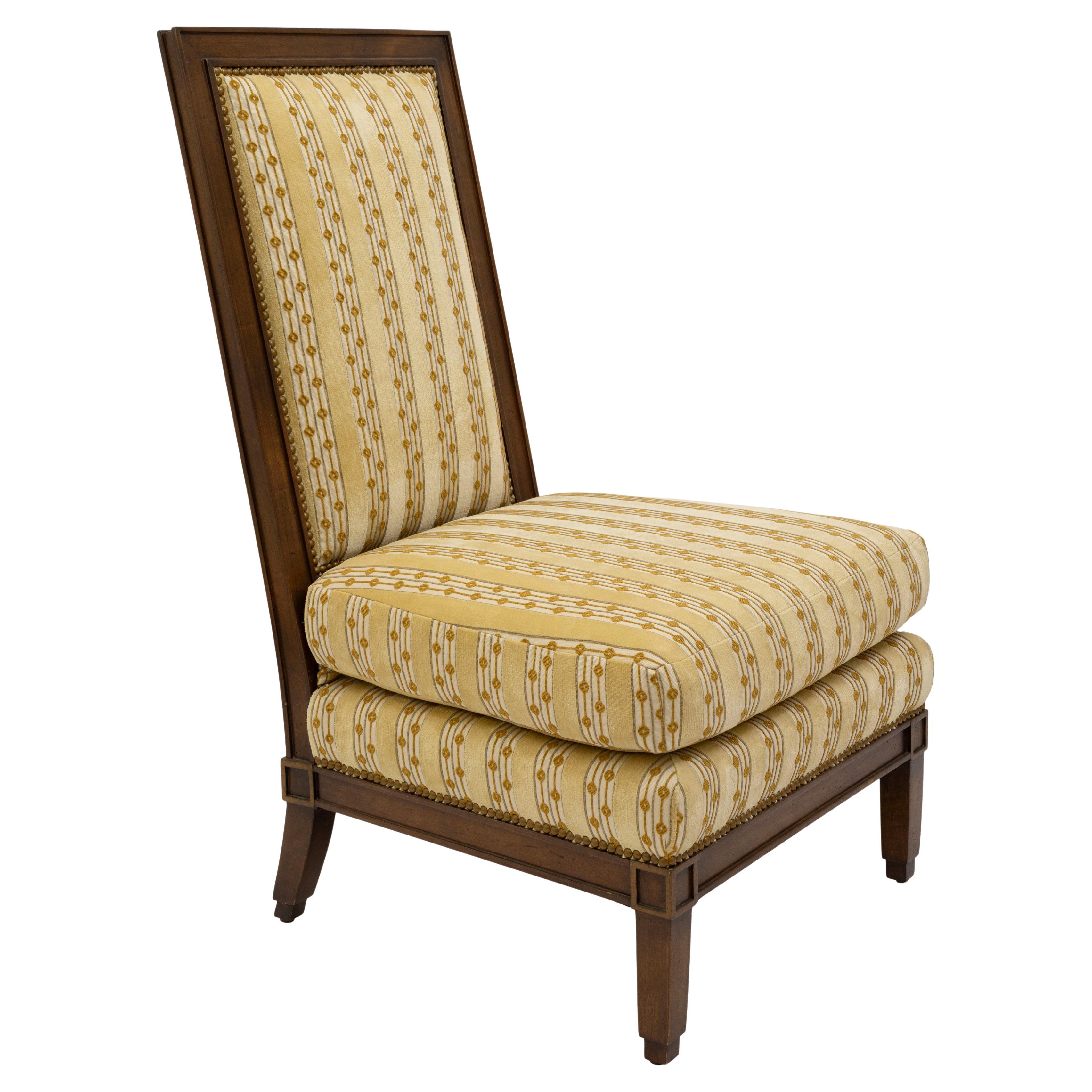 High Back Upholstered Baker Style Accent Slipper Chair
