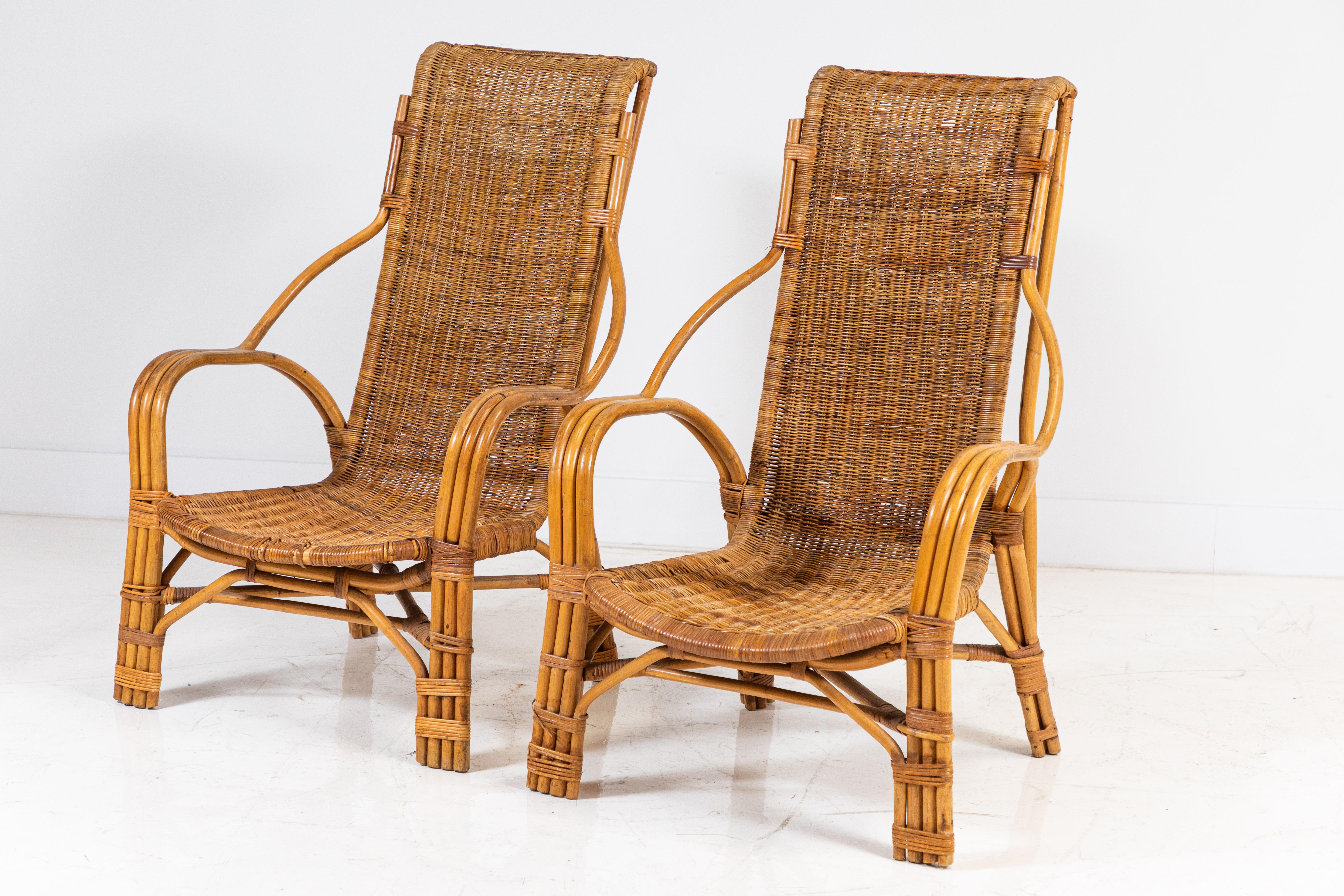 Fun and whimsical high back wicker armchair. Two armchairs are available.